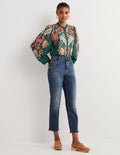 Lockere Jeans mit geradem Bein und Nieten-Mittleres Vintageblau, Nieten