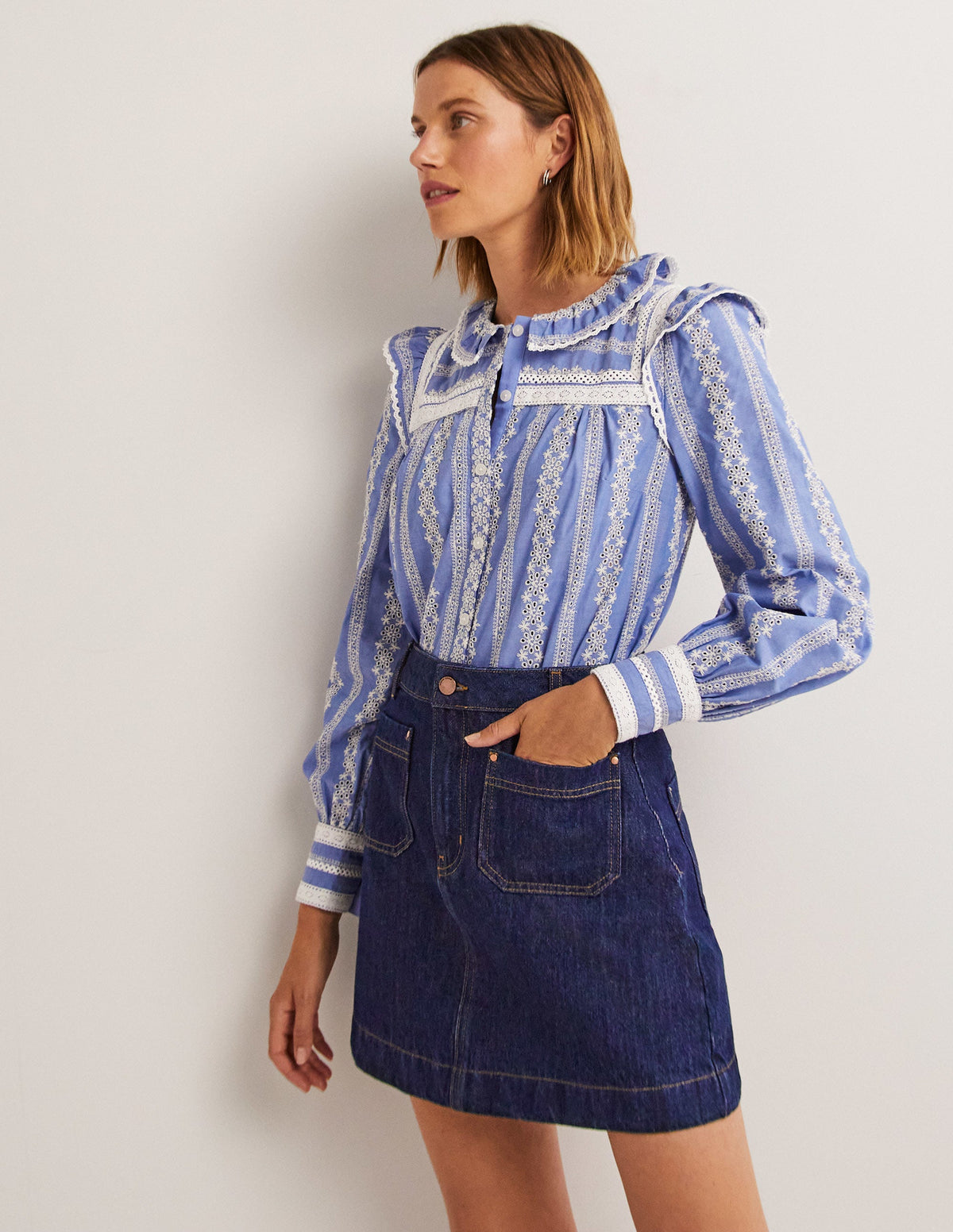 Patch Pocket Denim Mini Skirt-Indigo Denim - Image 1