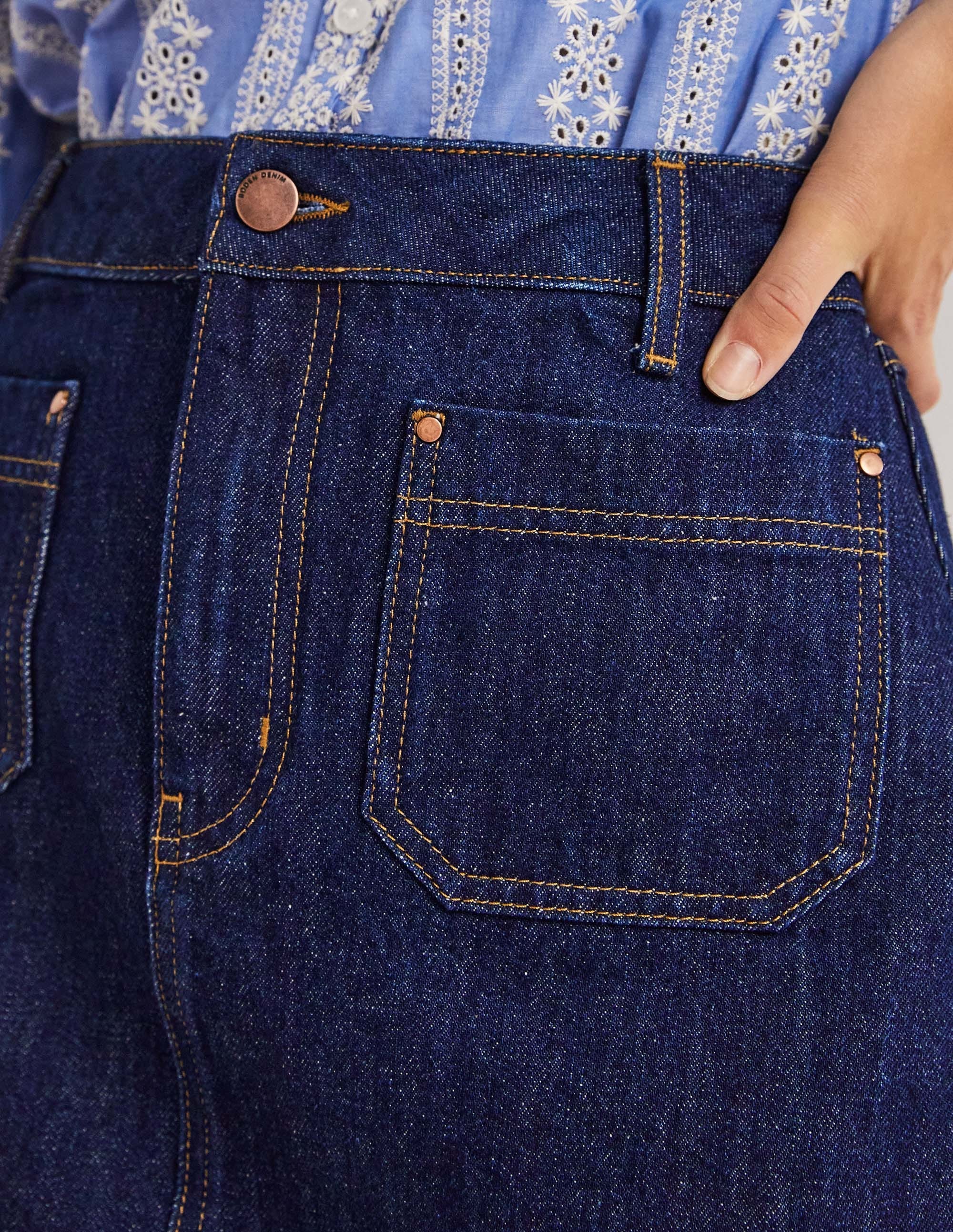Patch Pocket Denim Mini Skirt-Indigo Denim - Image 5