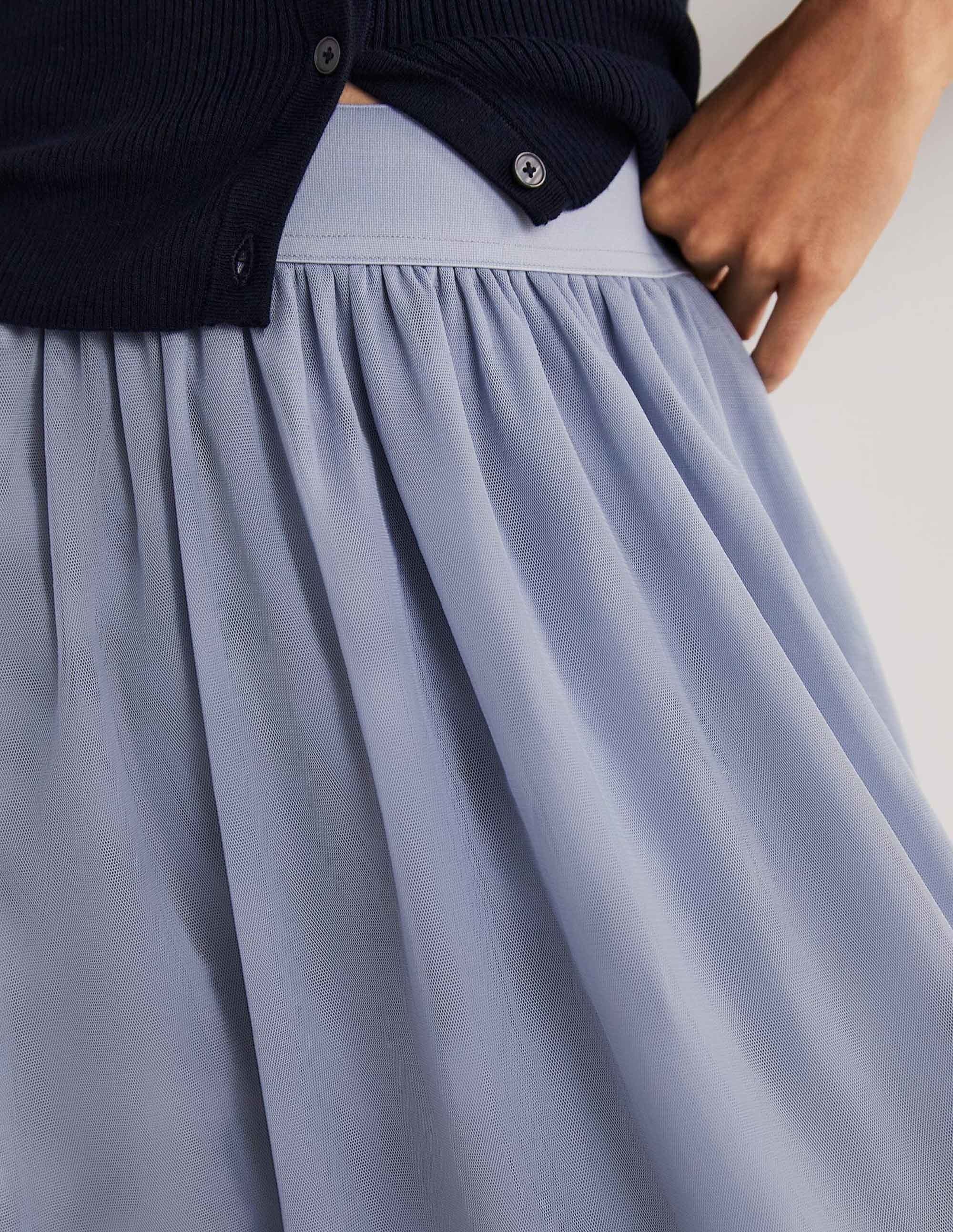 Jupe midi corolle en tulle-Bleu poudré - Image 2