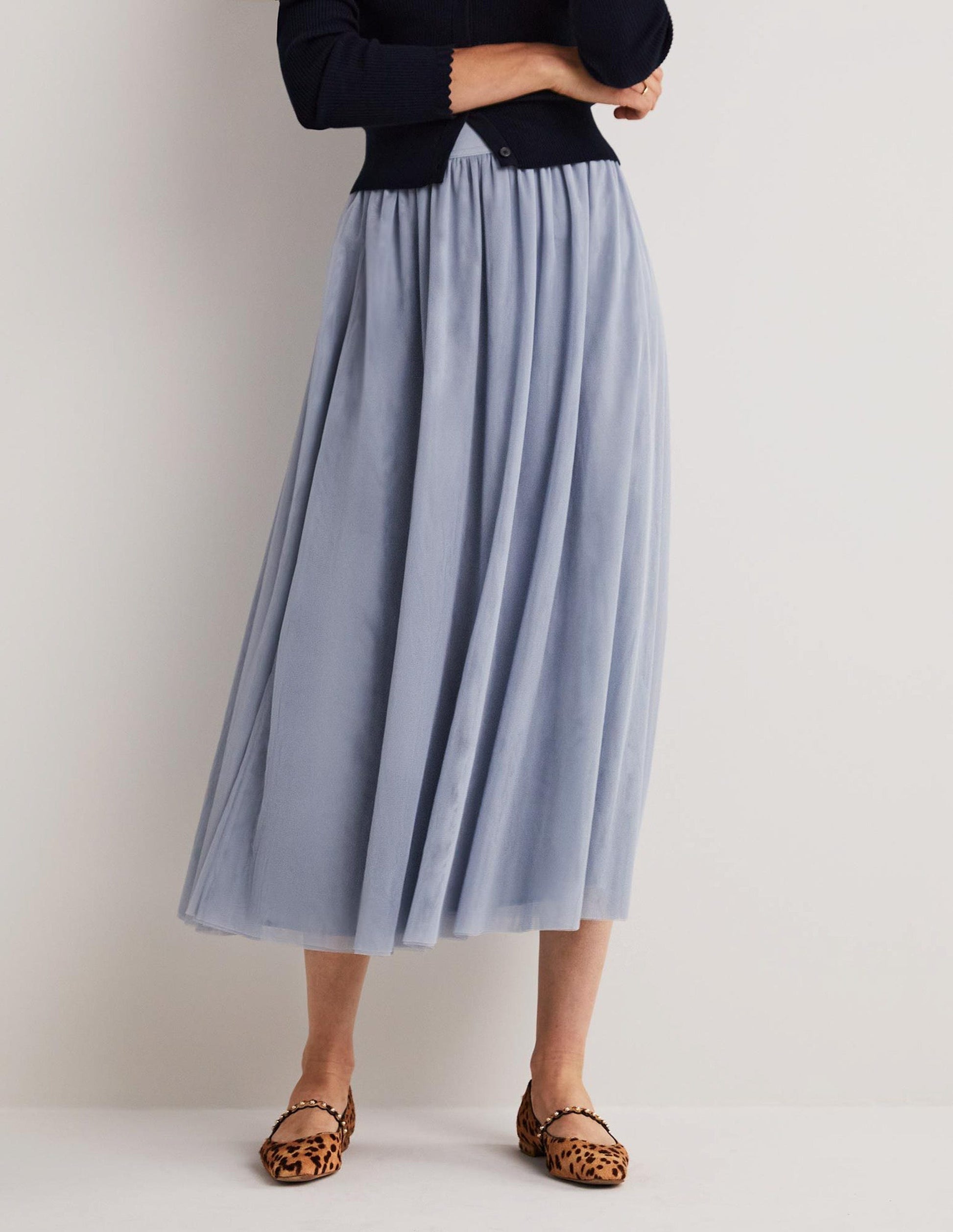 Jupe midi corolle en tulle-Bleu poudré-4