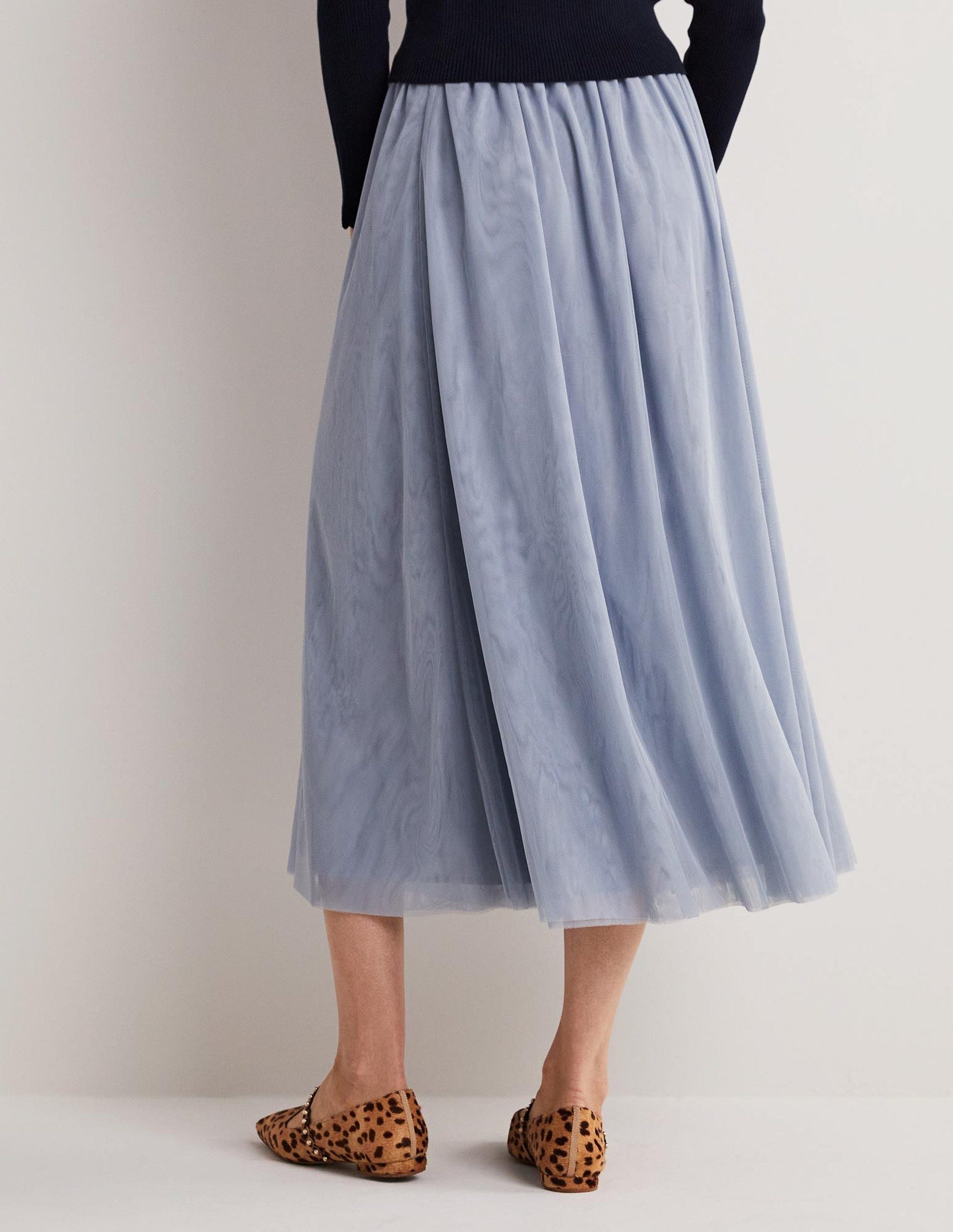 Jupe midi corolle en tulle-Bleu poudré-5