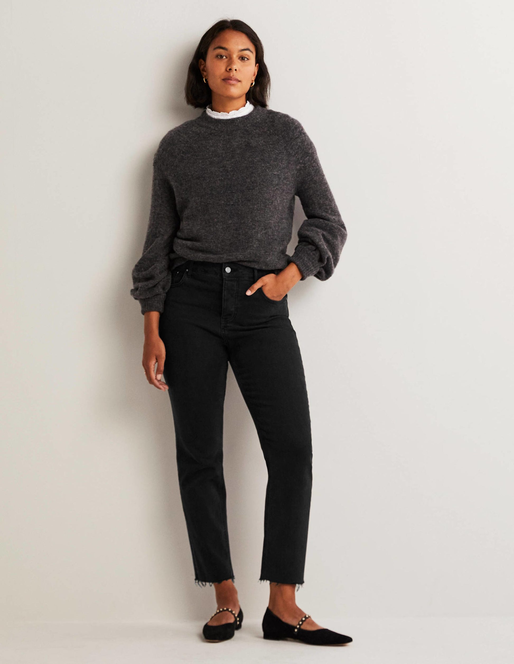 Relaxed Straight Jeans-Washed Black-1