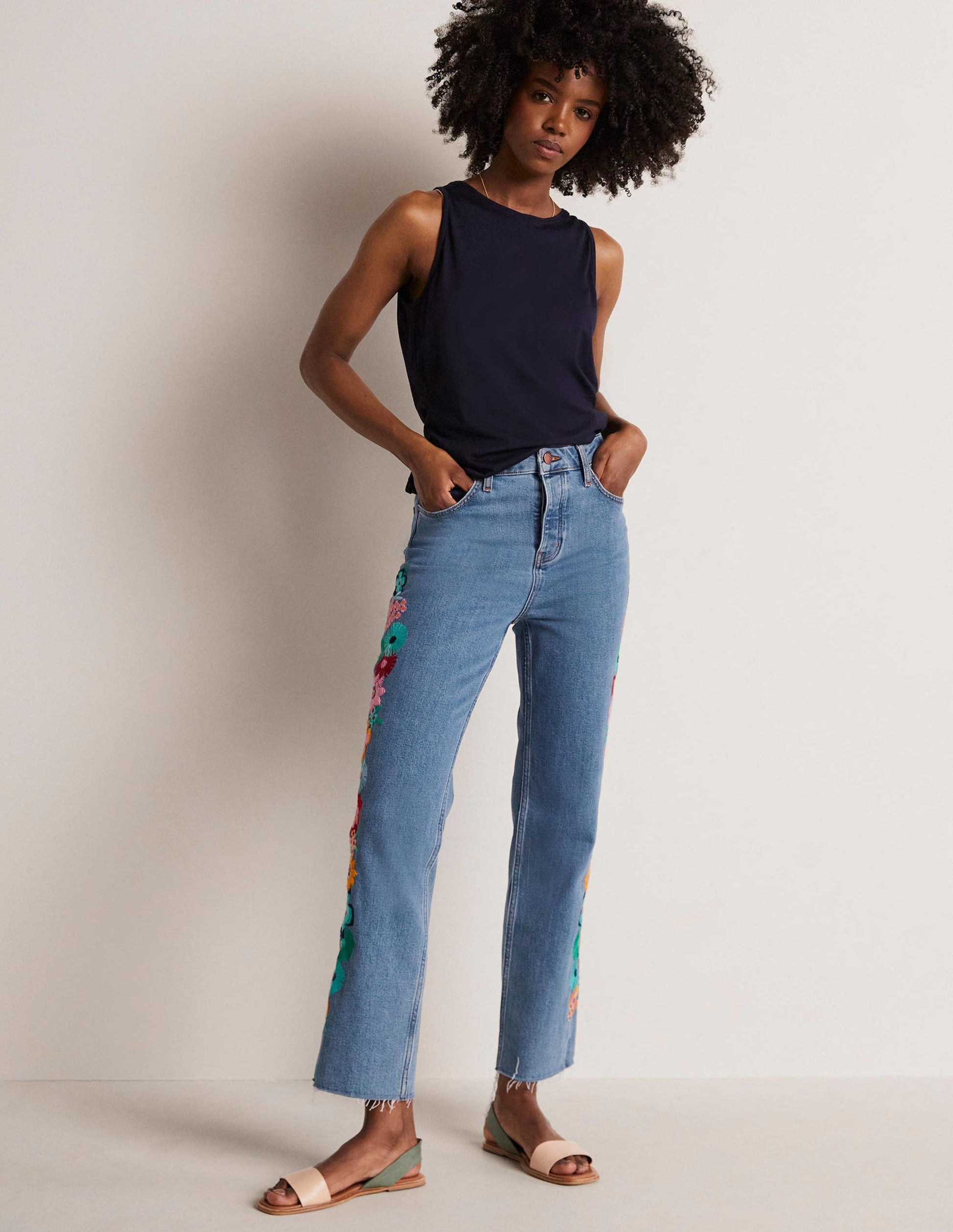 Jean droit décontracté-Broderie florale multi-6