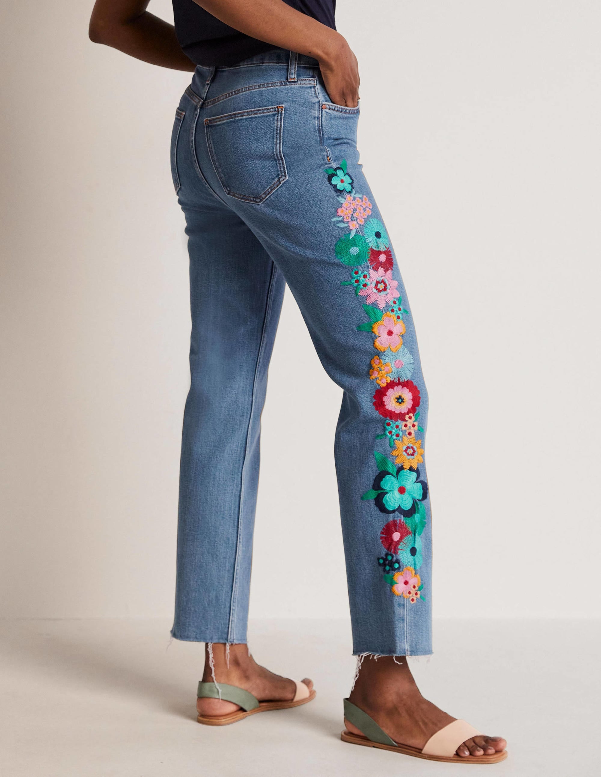 Jean droit décontracté-Broderie florale multi - Image 8