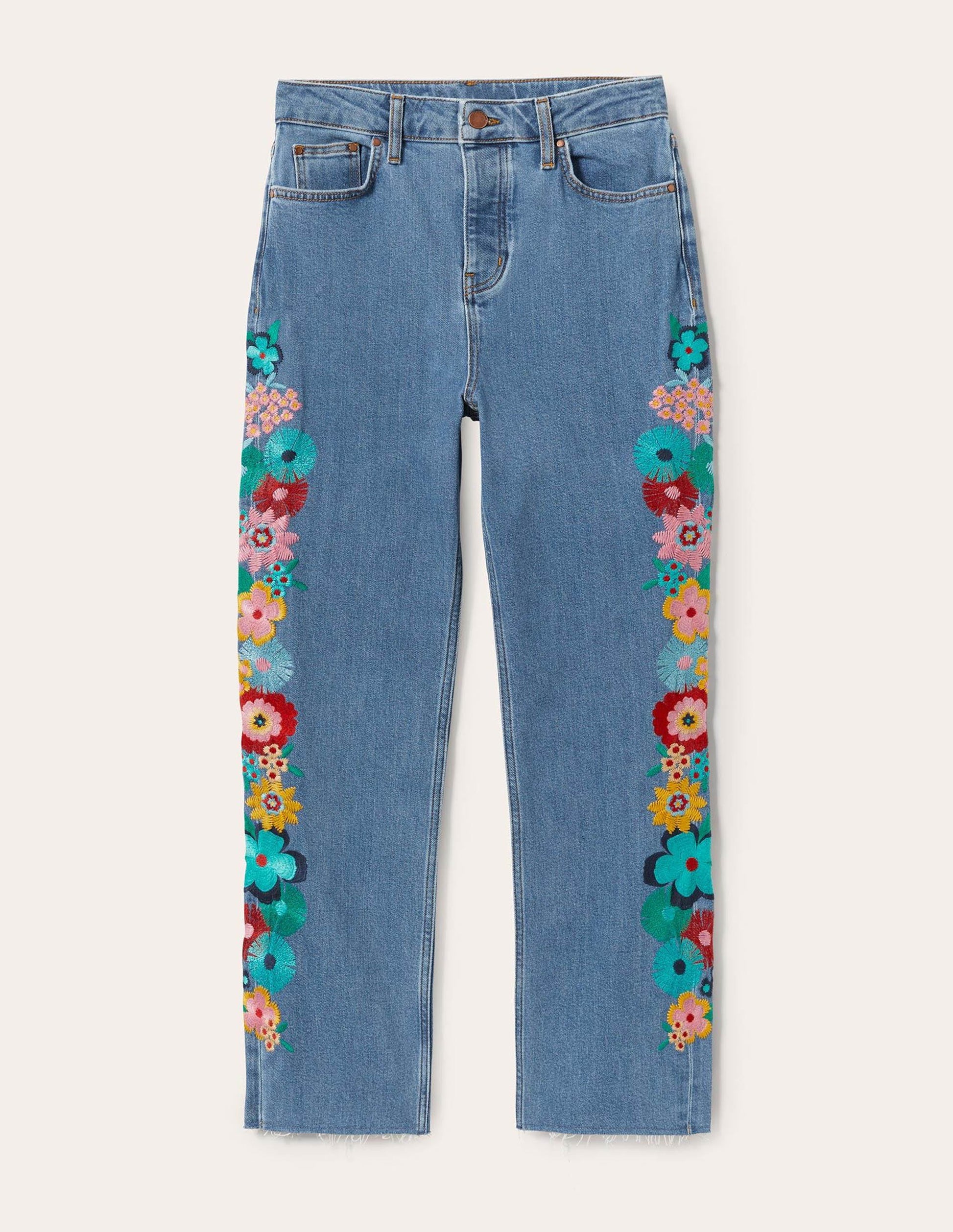 Jean droit décontracté-Broderie florale multi-12