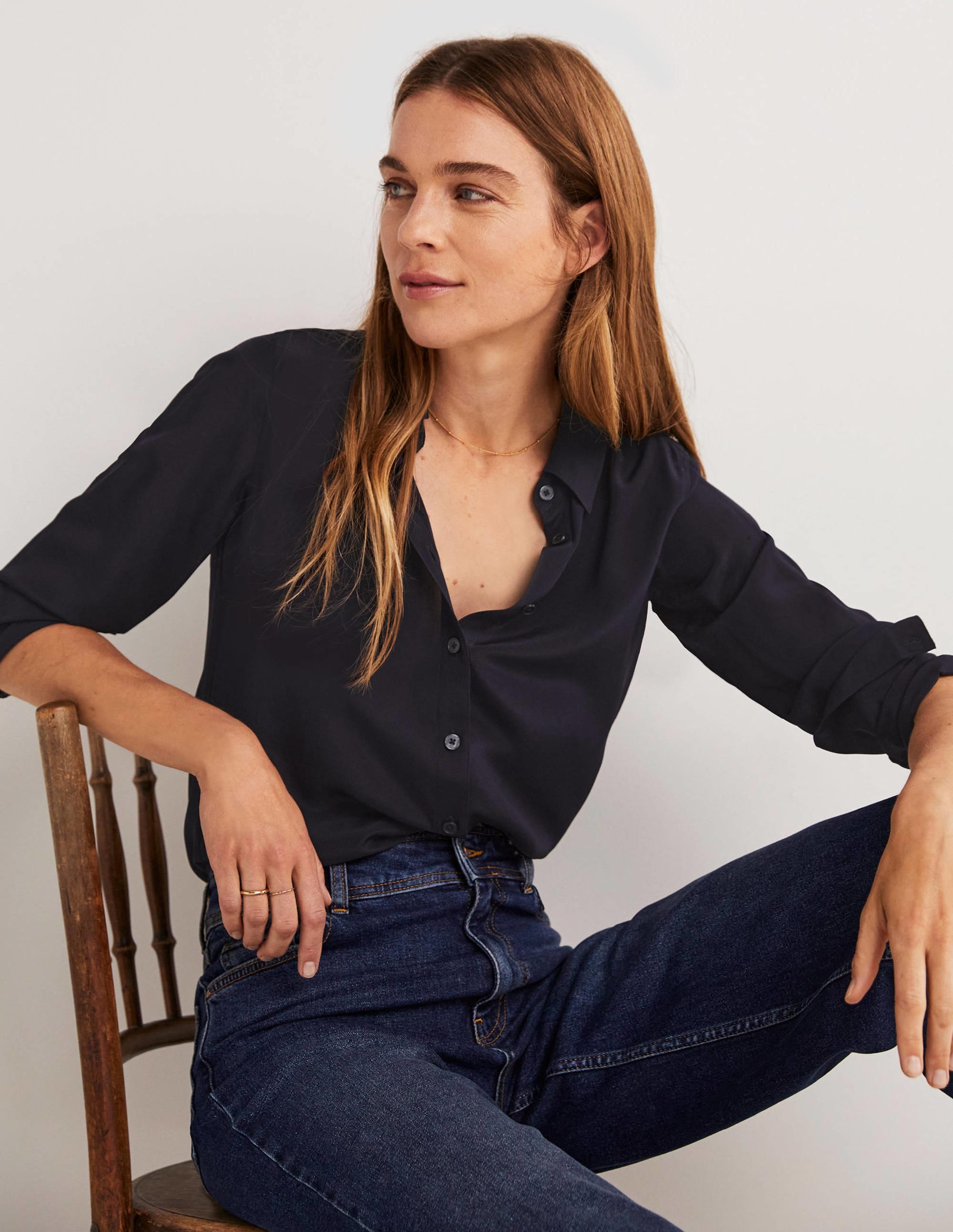 Chemise en soie-Bleu marine - Image 1