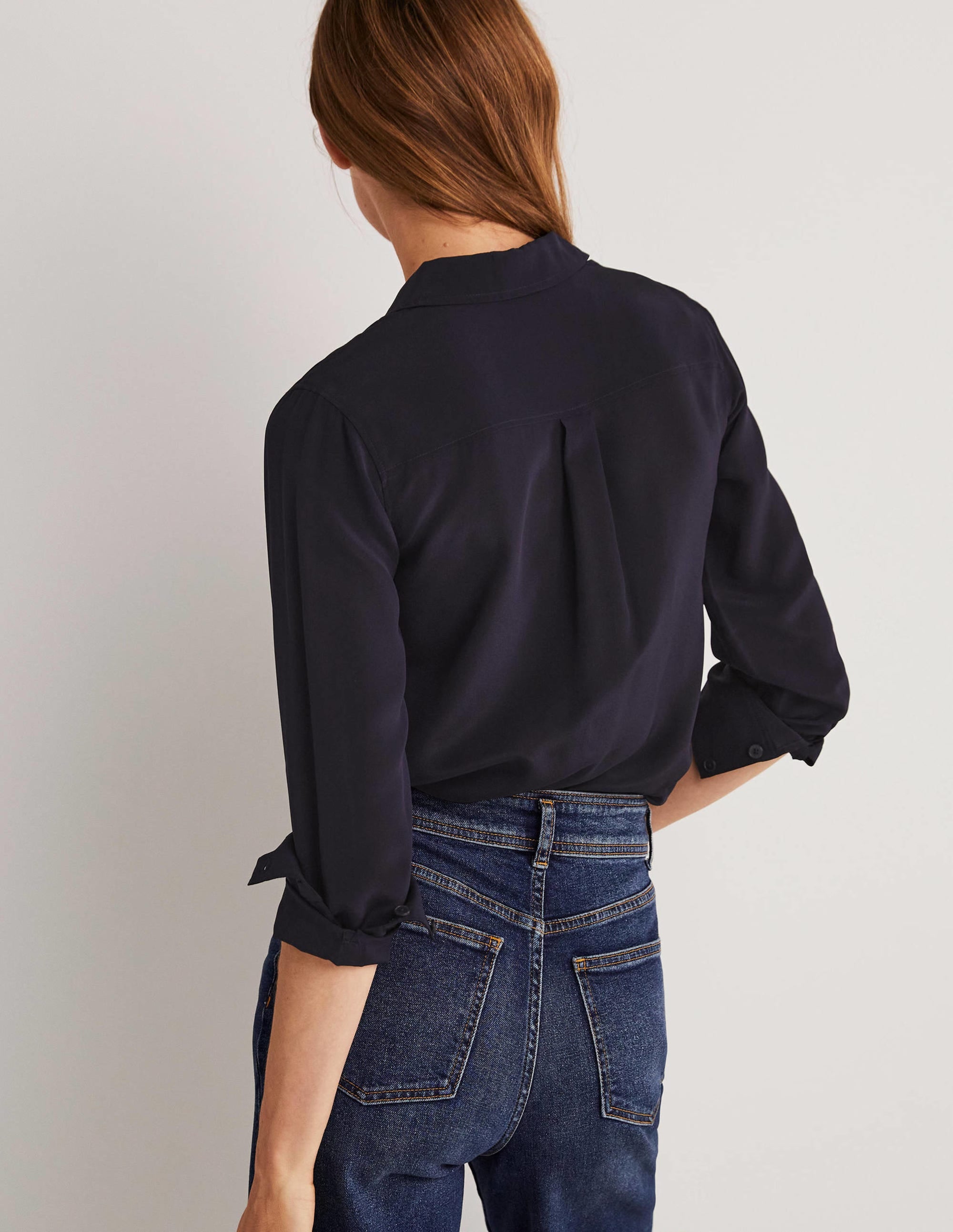 Chemise en soie-Bleu marine - Image 3