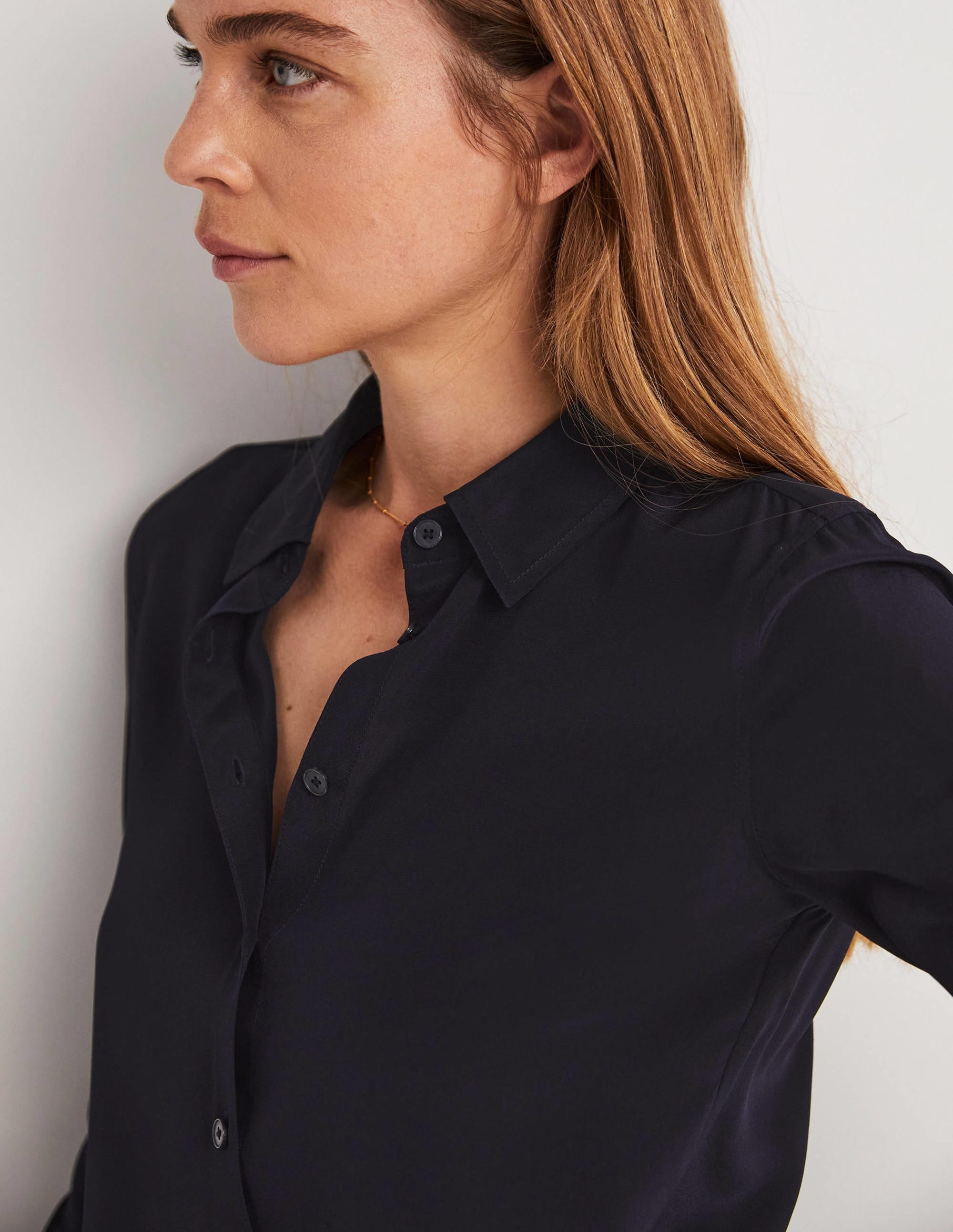 Chemise en soie-Bleu marine - Image 5