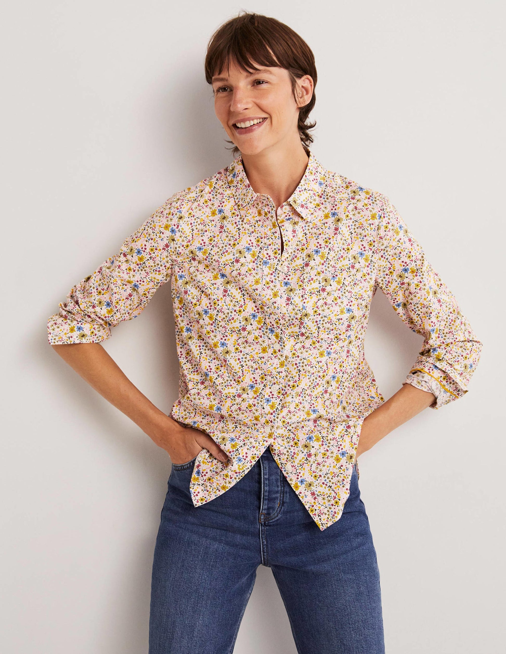 Classic Cotton Shirt-Ivory, Abstract Ditsy-1