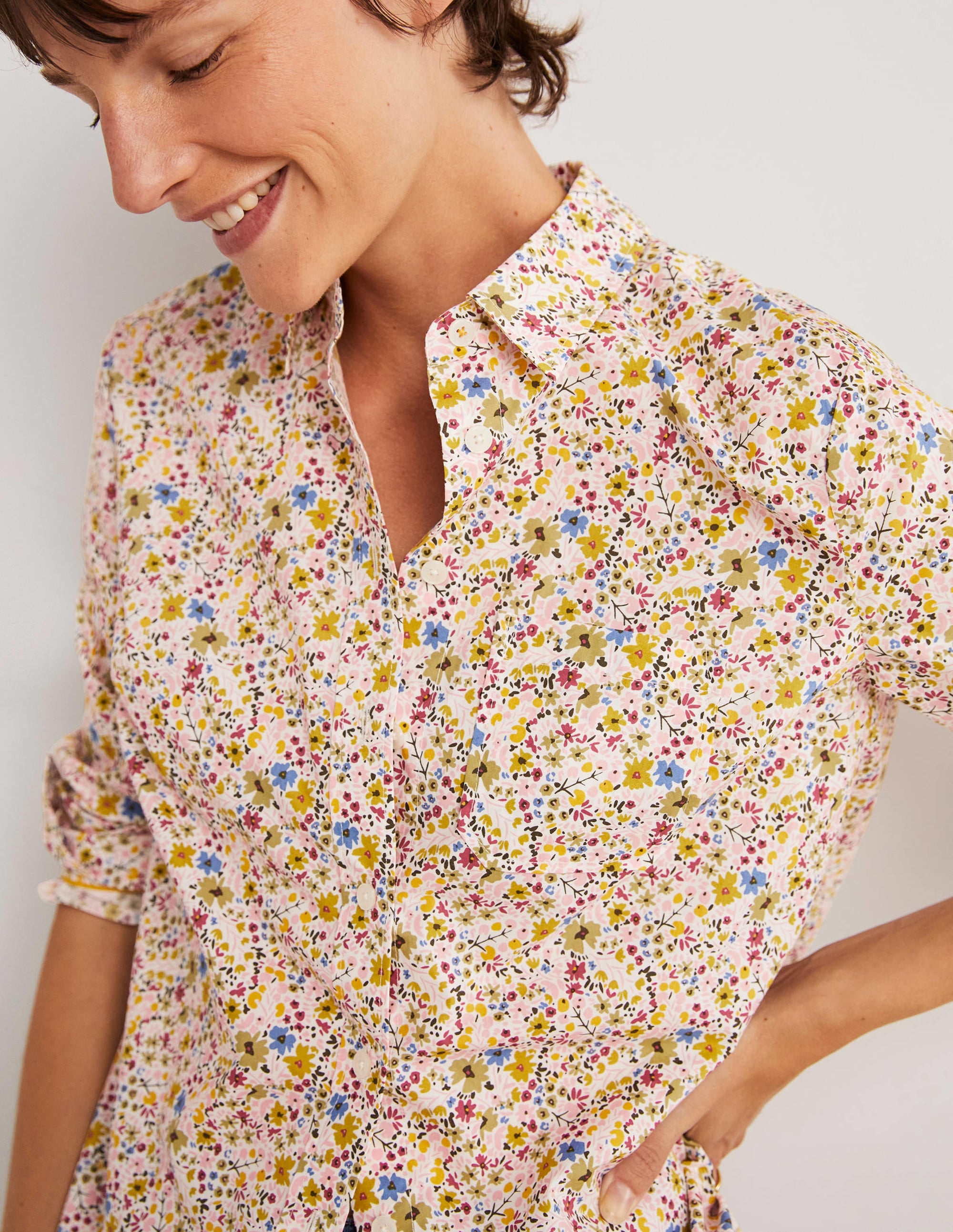 Classic Cotton Shirt-Ivory, Abstract Ditsy - Image 2