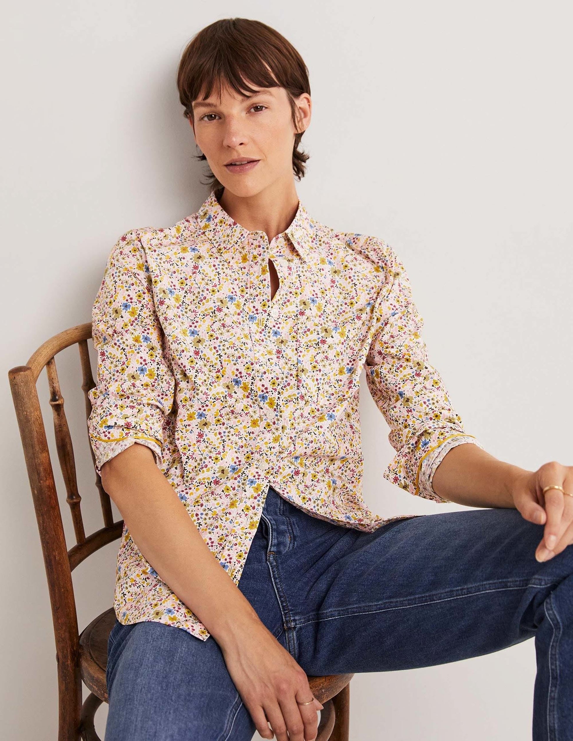 Classic Cotton Shirt-Ivory, Abstract Ditsy-4