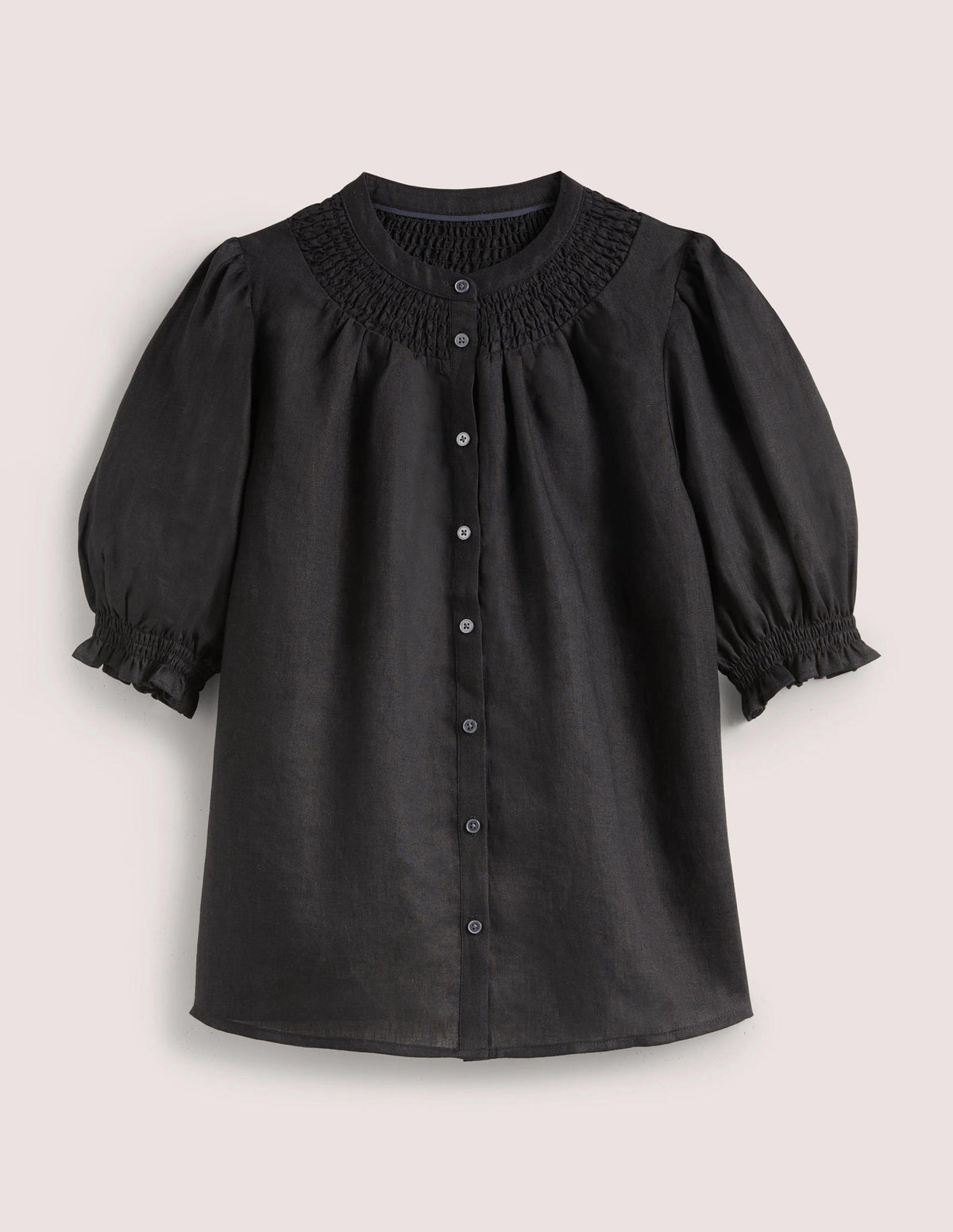 Gesmokte Bluse mit kurzen Ärmeln-Schwarz - Image 6