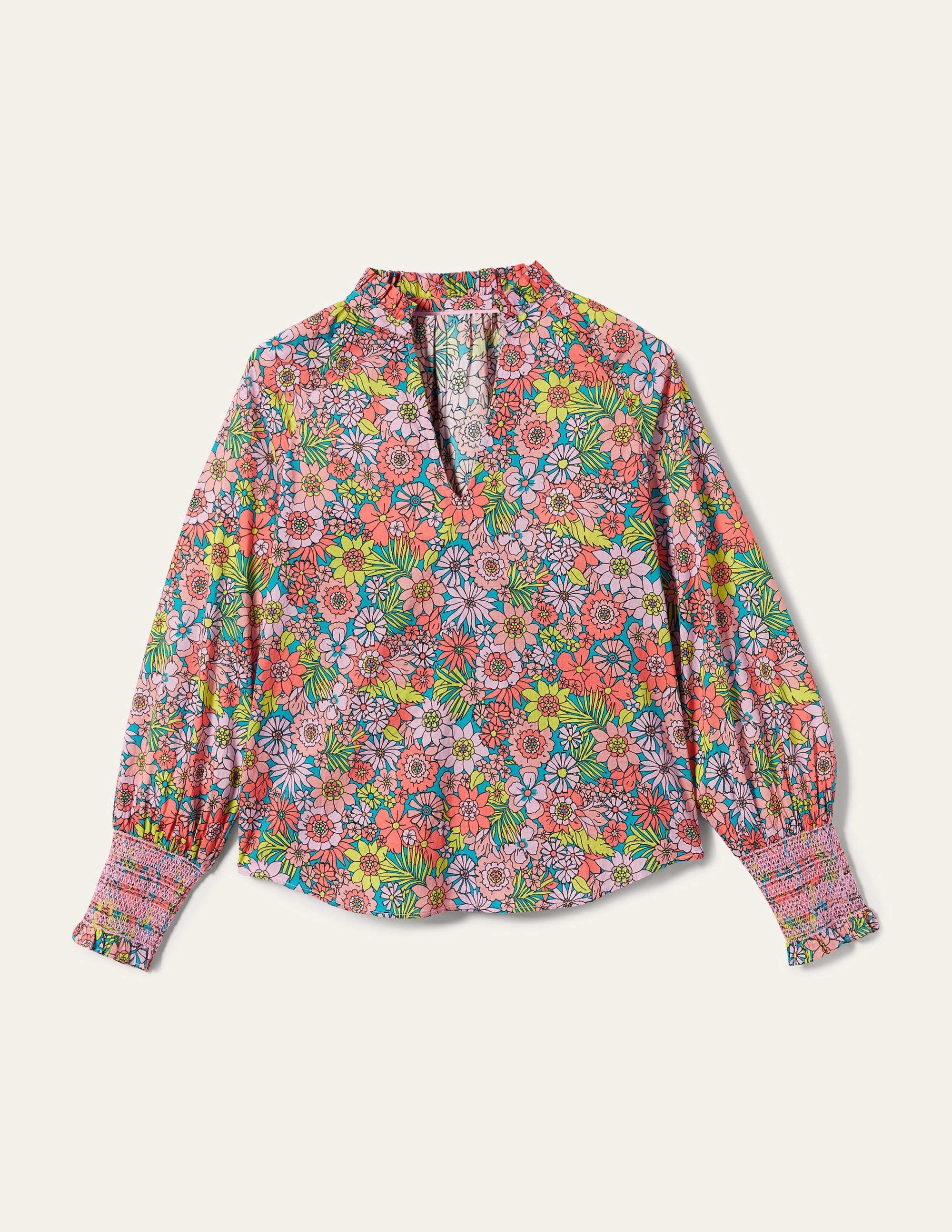 Top imprimé avec poignets à smocks-Rose bonbon, motif Bloom Garden - Image 9