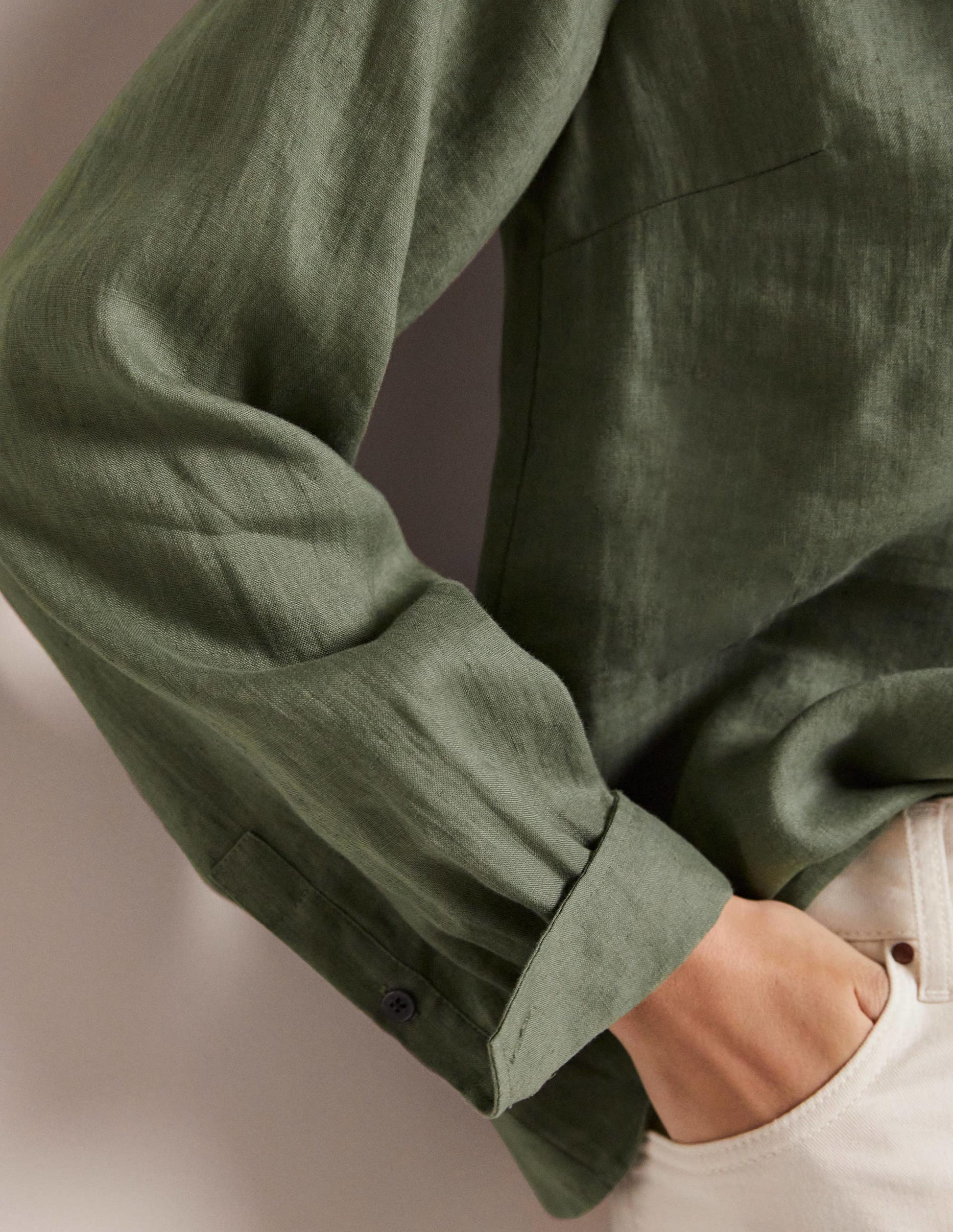 Ruffle Linen Popover Blouse-Alder Green-11