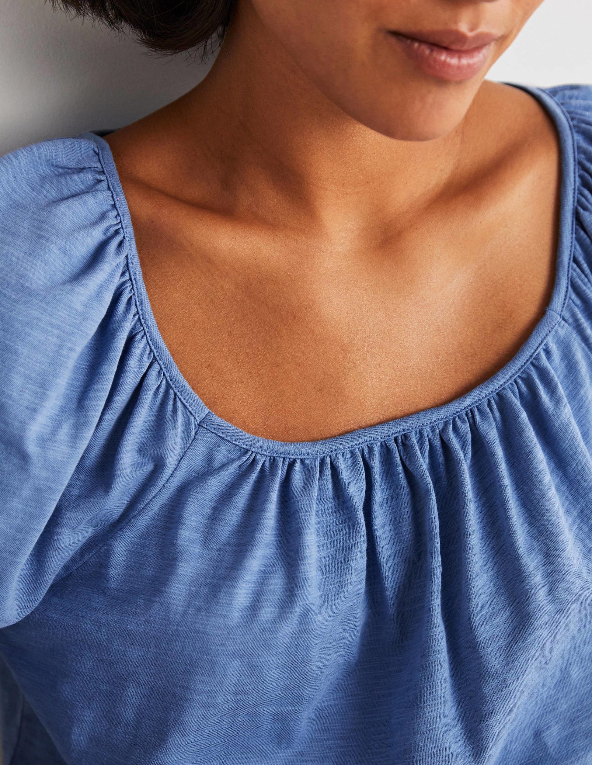 Blouson Sleeve Cotton Top-Riviera Blue-2