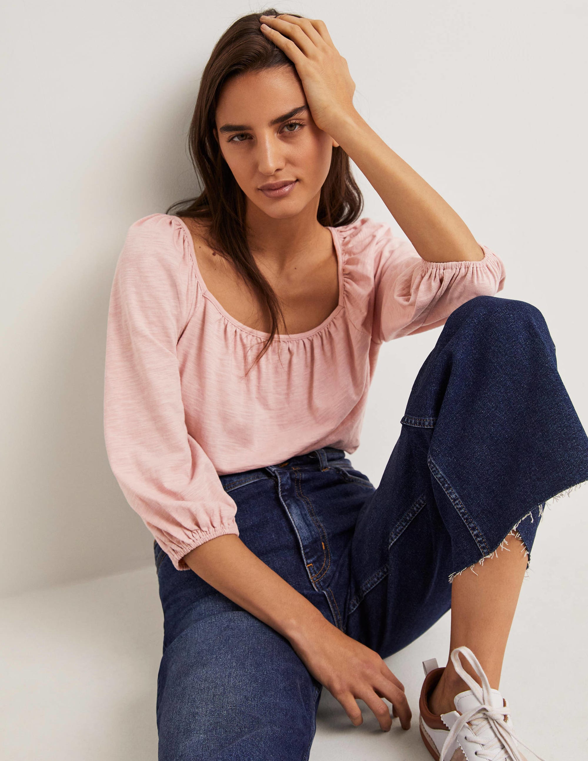 Top en coton blousant-Rose milkshake - Image 1