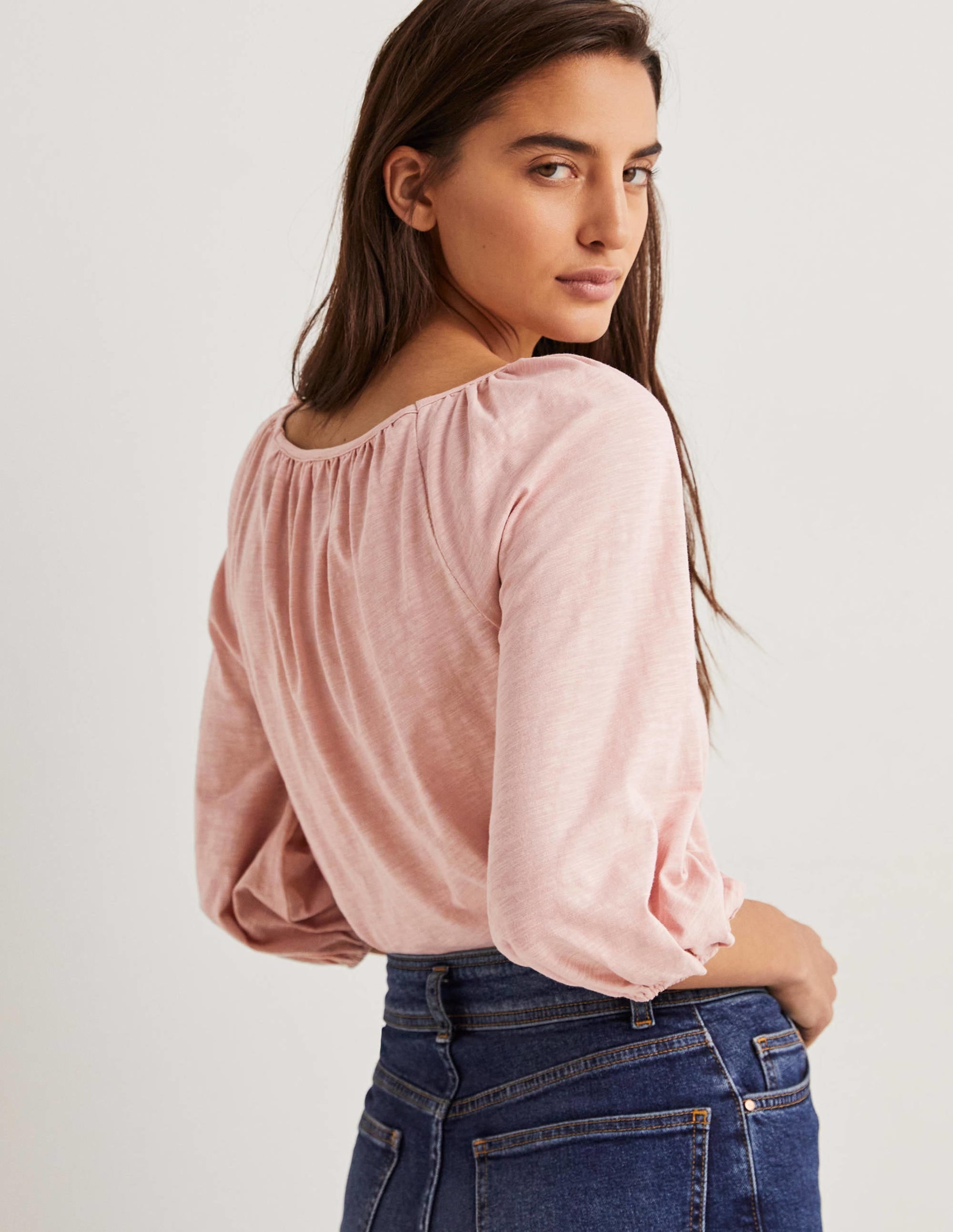 Top en coton blousant-Rose milkshake - Image 3