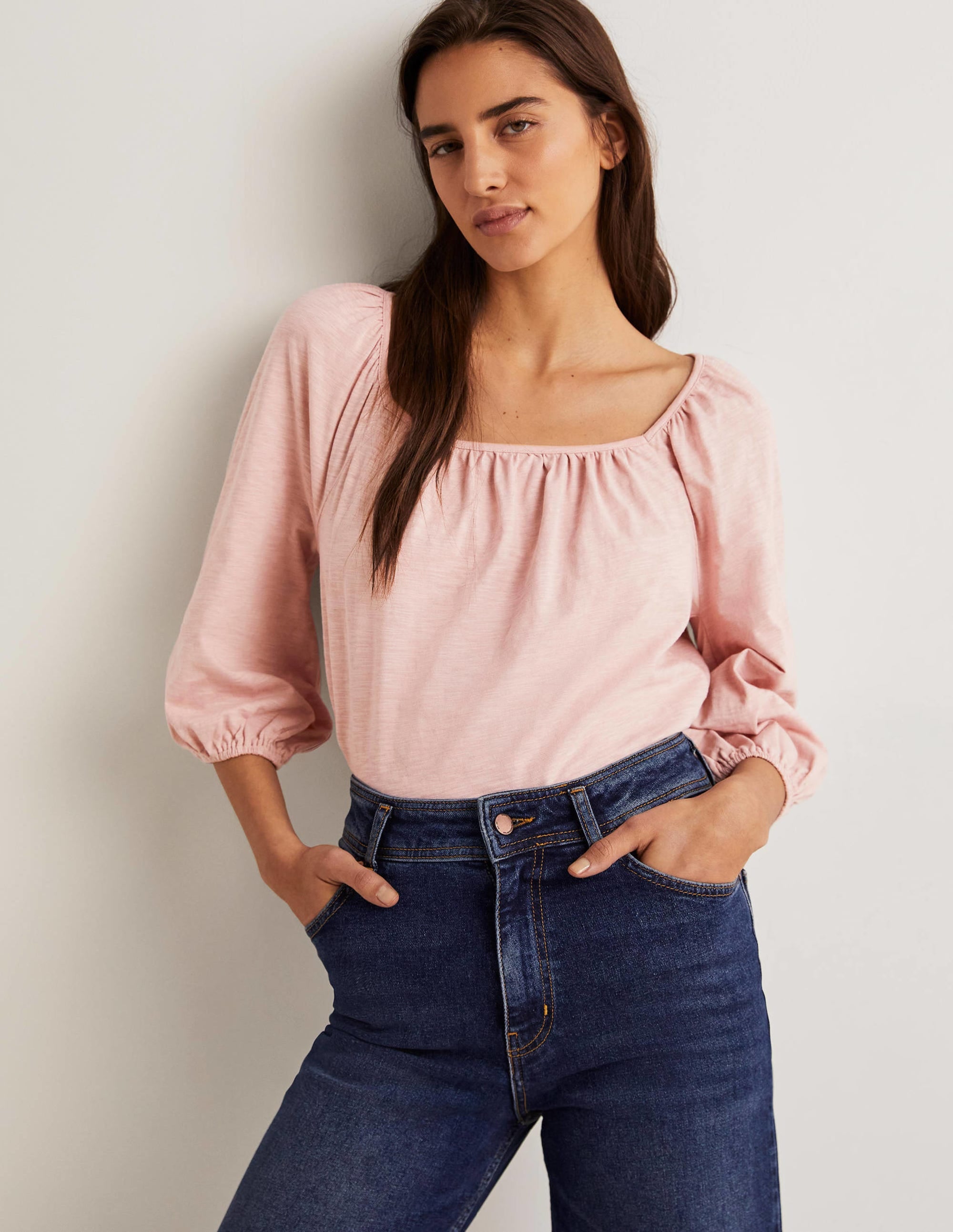 Top en coton blousant-Rose milkshake - Image 4