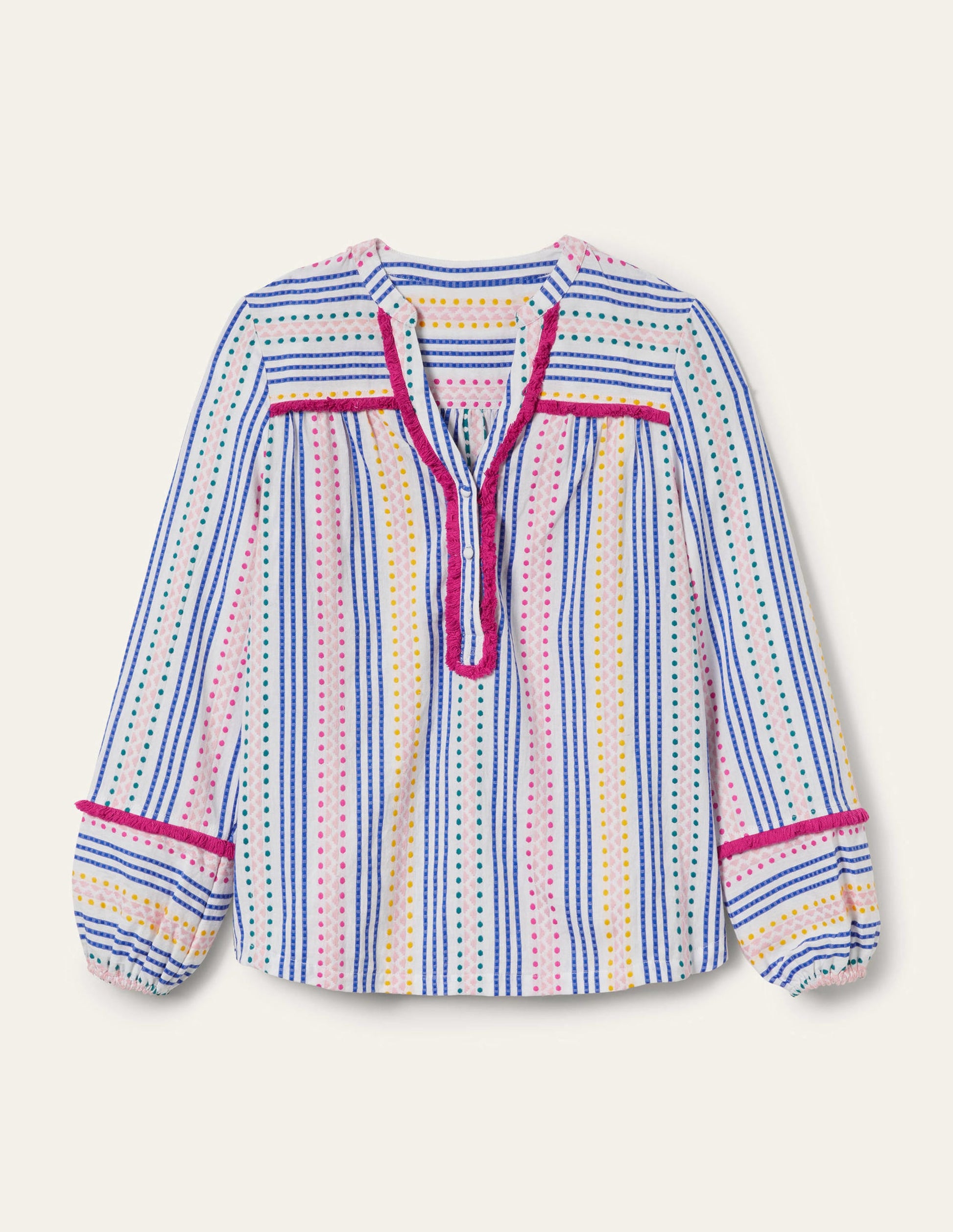 Trim Detail Cotton Top-Multi Dobby Stripe-9