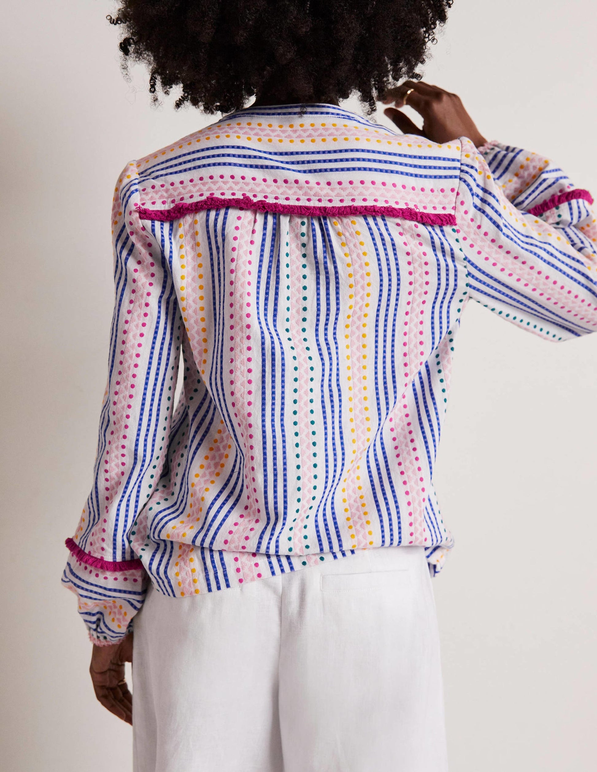 Trim Detail Cotton Top-Multi Dobby Stripe-3