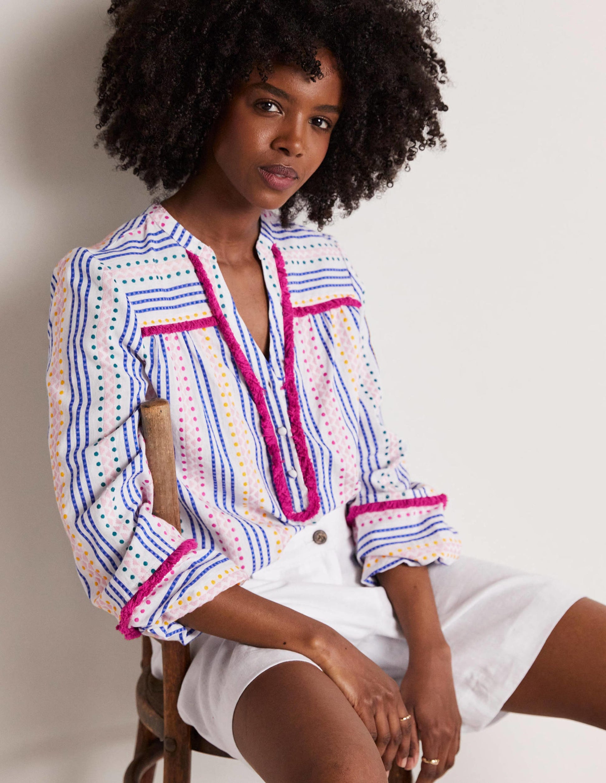 Trim Detail Cotton Top-Multi Dobby Stripe-4