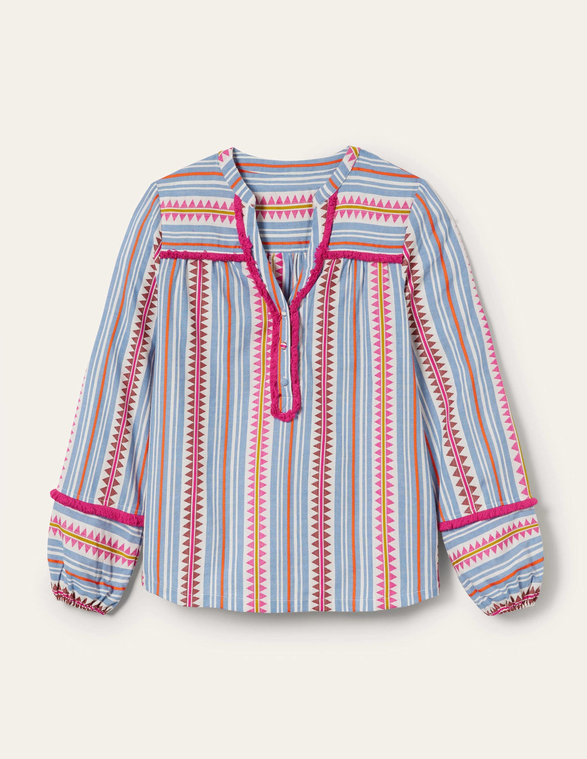 Trim Detail Cotton Top-Flambe and Firecracker Dobby-11