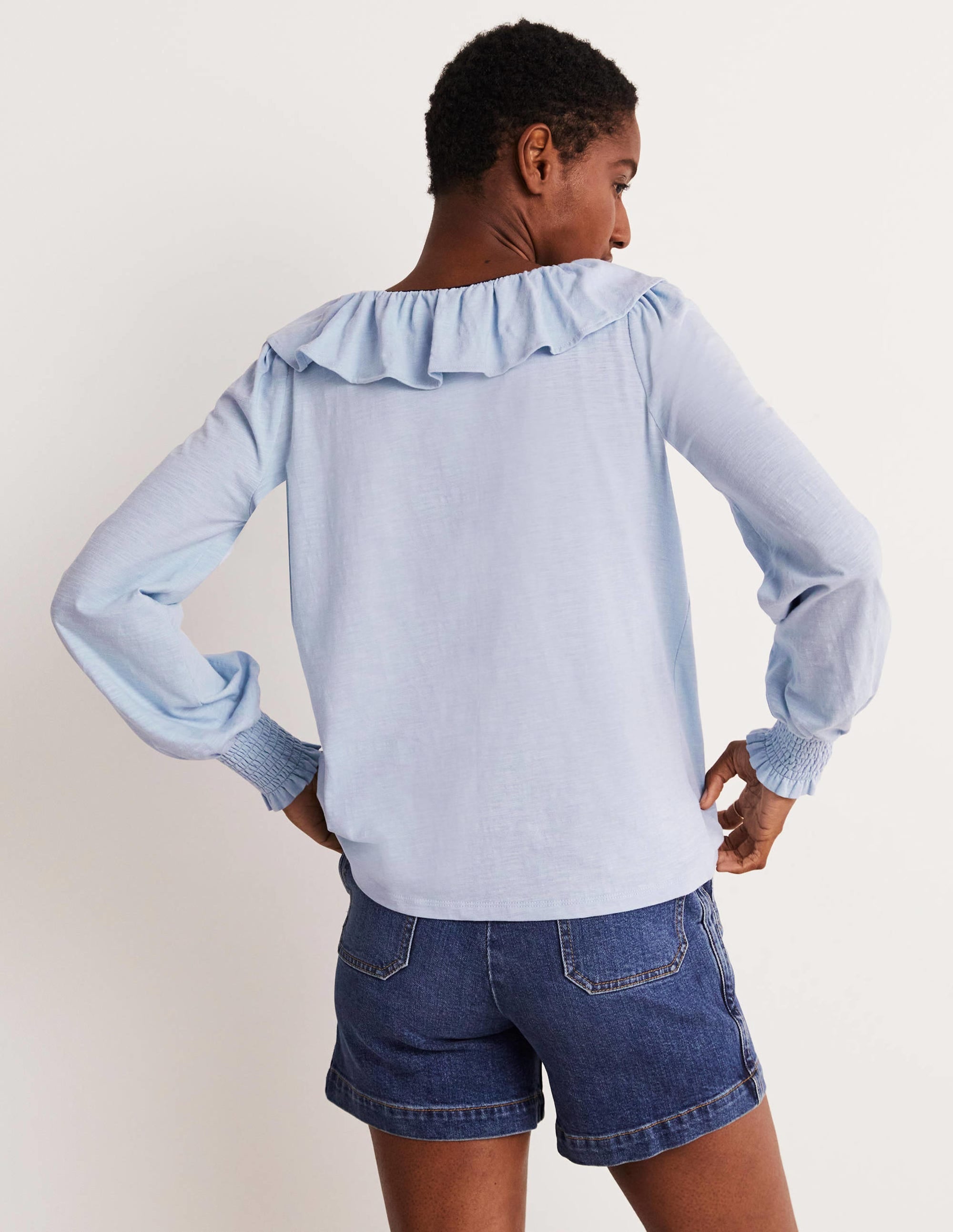 Top à col U volanté en jersey-Bleu Brunnera - Image 6