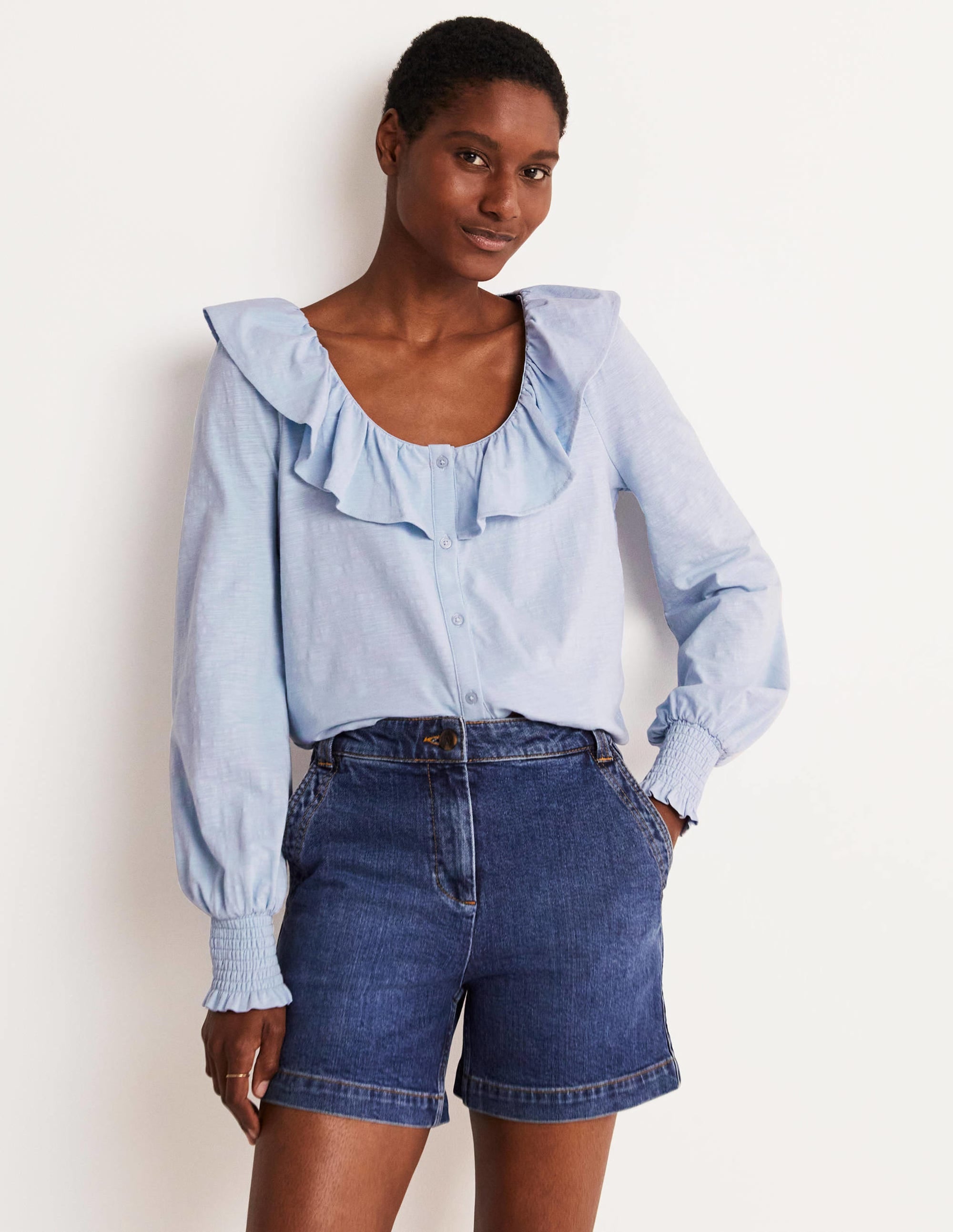Top à col U volanté en jersey-Bleu Brunnera - Image 8