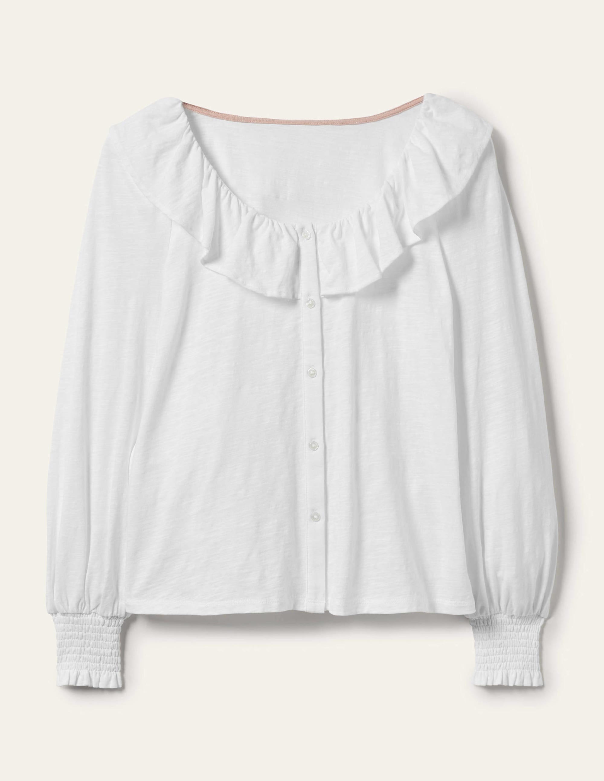 Top à col U volanté en jersey-Blanc - Image 9