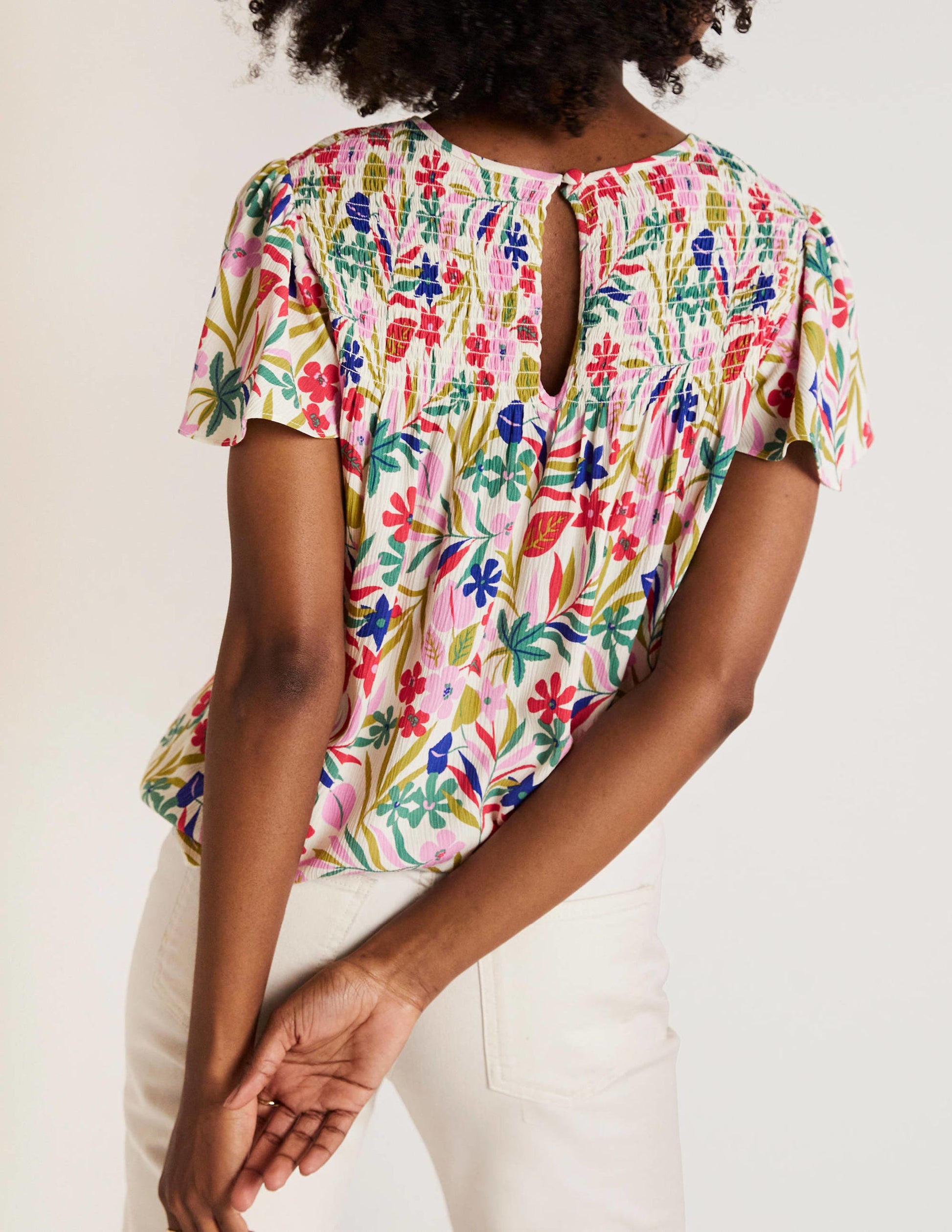 Top Layla imprimé à smocks-Multi, motif Tropic Foliage-7