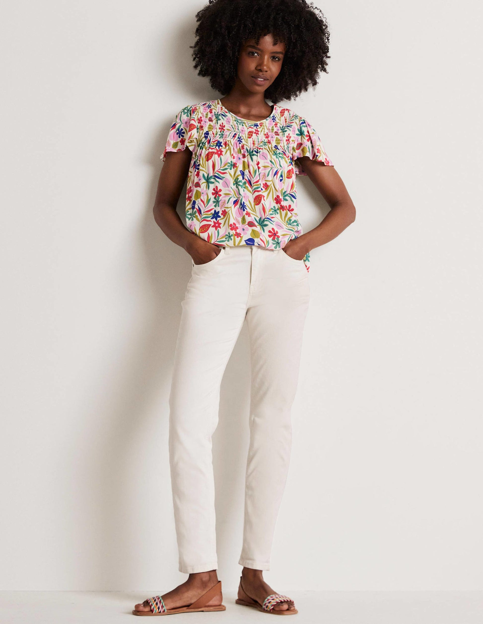 Top Layla imprimé à smocks-Multi, motif Tropic Foliage-4