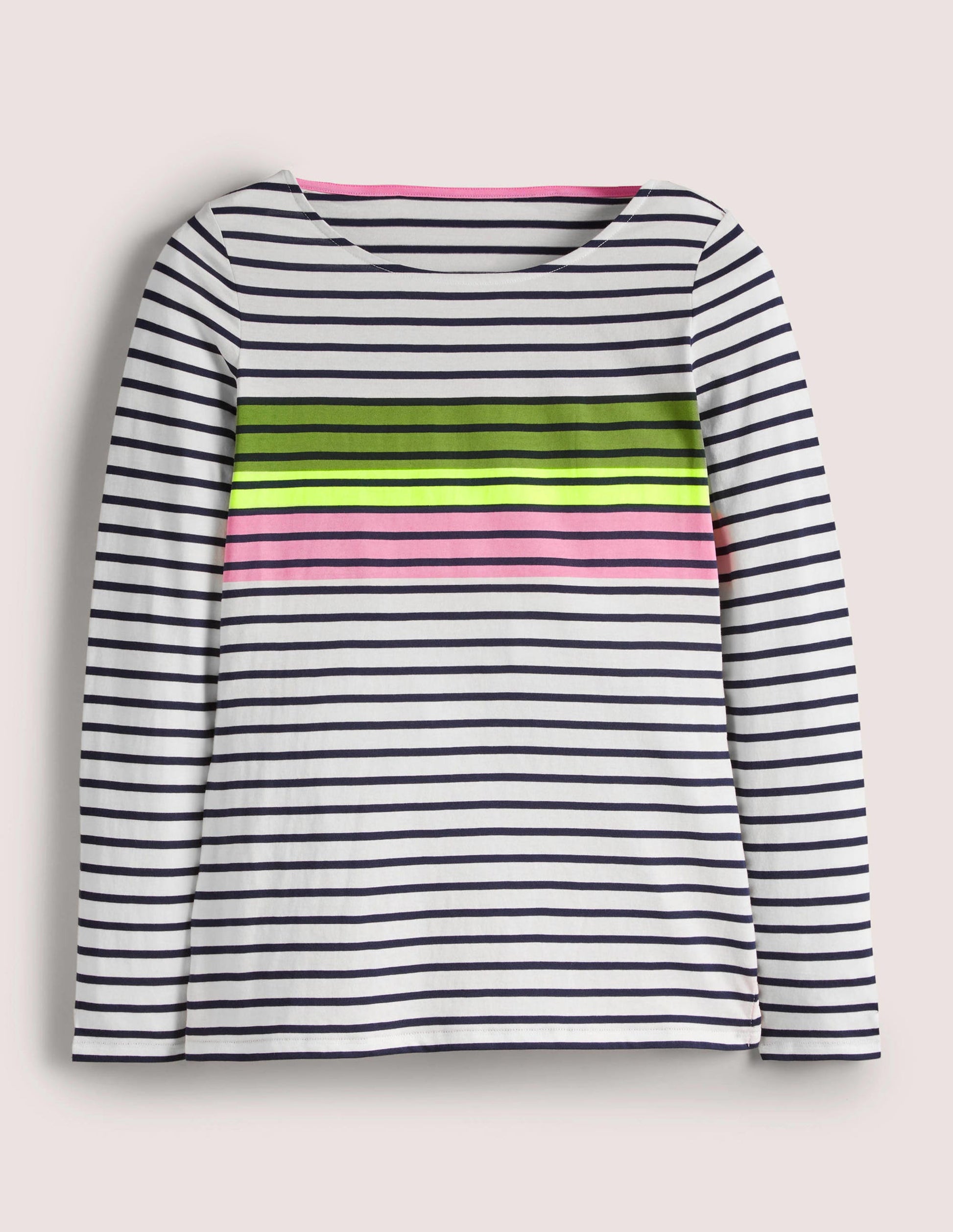 Ella Breton-Shirt mit langen Ärmeln-Grün/Rosa, Placement-Streifen-6