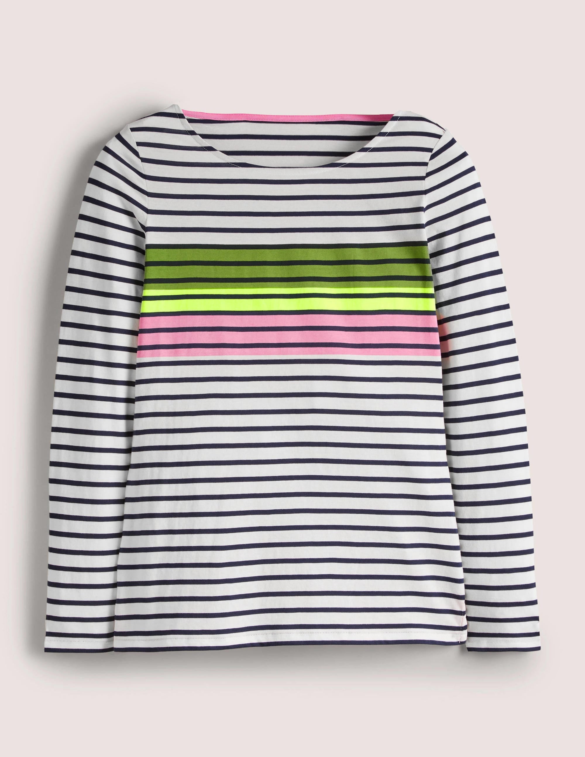 Ella Breton-Shirt mit langen Ärmeln-Grün/Rosa, Placement-Streifen - Image 6