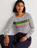 Ella Breton-Shirt mit langen Ärmeln-Grün/Rosa, Placement-Streifen
