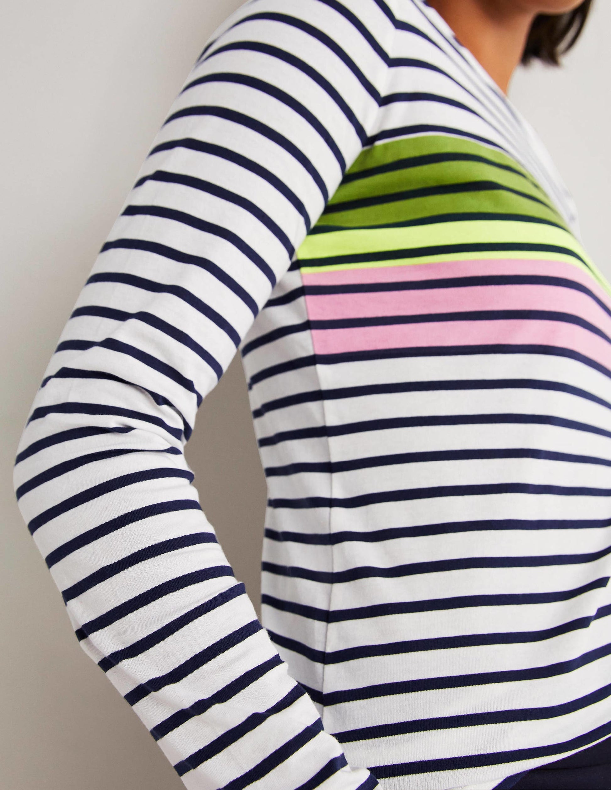 Ella Breton-Shirt mit langen Ärmeln-Grün/Rosa, Placement-Streifen-4