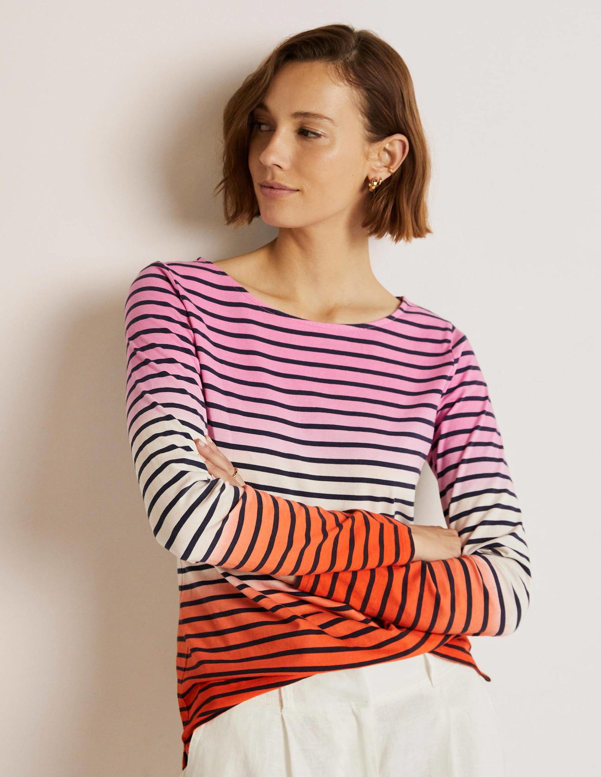 Ella Breton-Shirt mit langen Ärmeln-Bonbonrosa/Feuerwerkskörperrot, Schimmernd-5