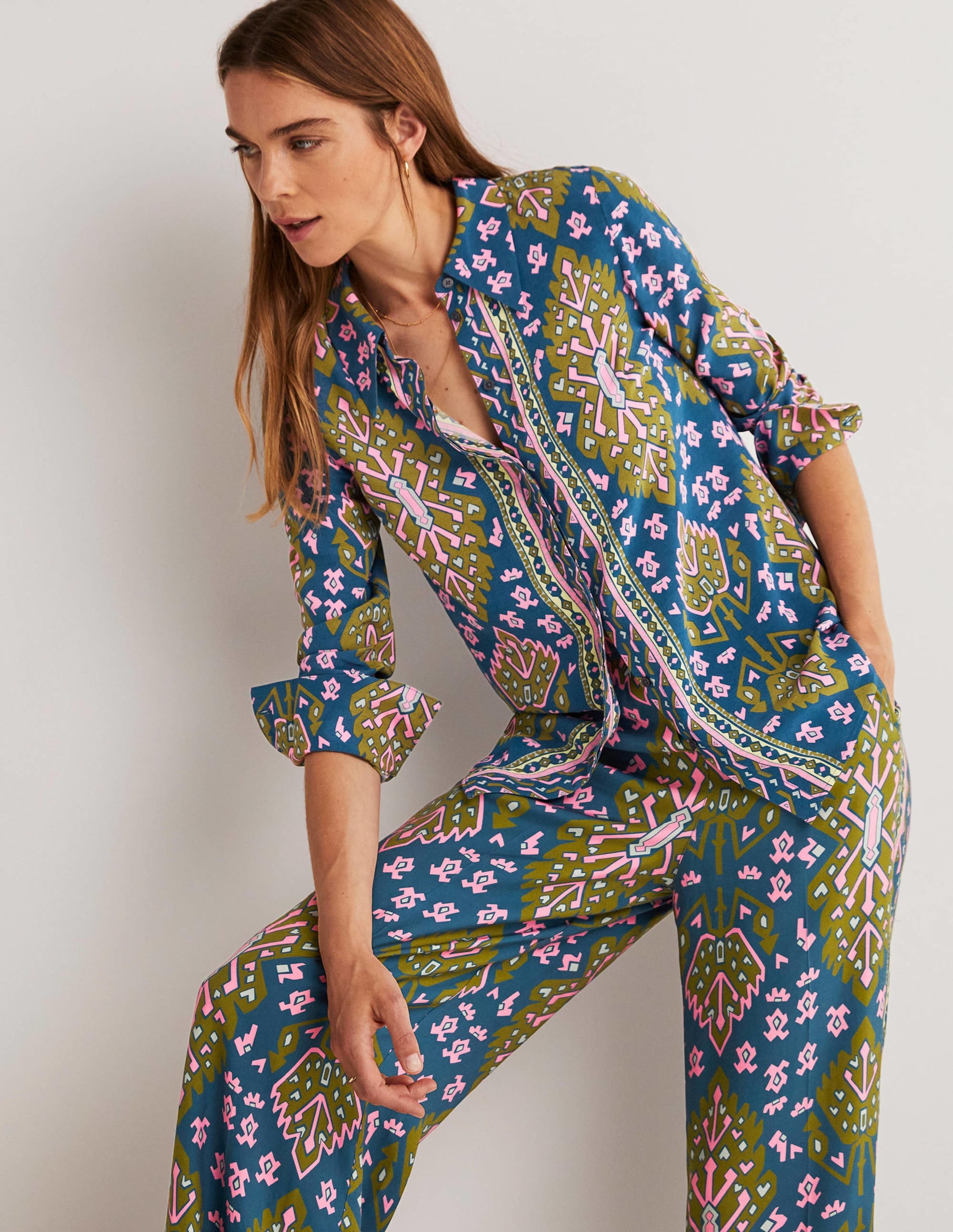 Chemise à imprimé placé-Baltique, motif aztèque géométrique - Image 1