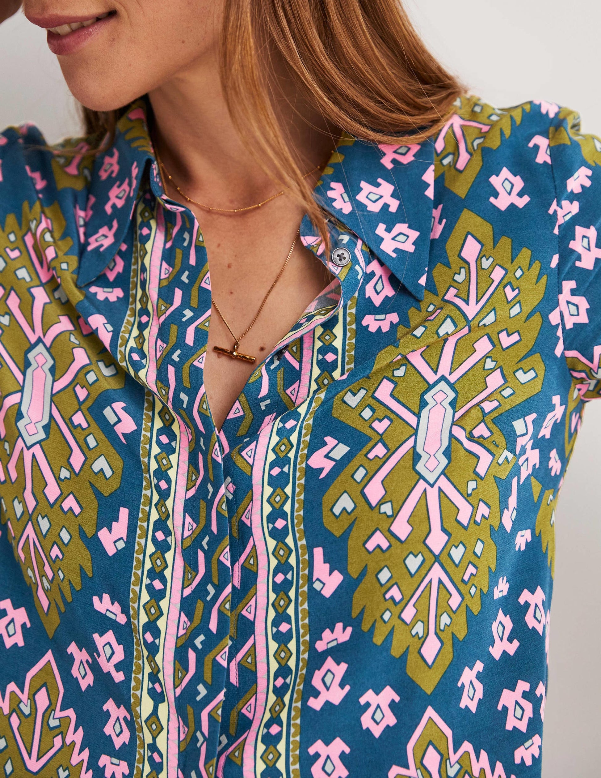 Chemise à imprimé placé-Baltique, motif aztèque géométrique-2