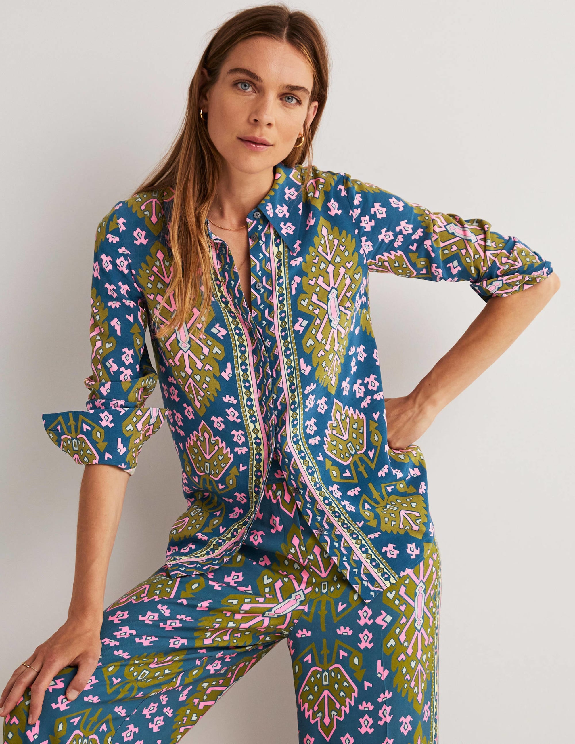 Chemise à imprimé placé-Baltique, motif aztèque géométrique - Image 4