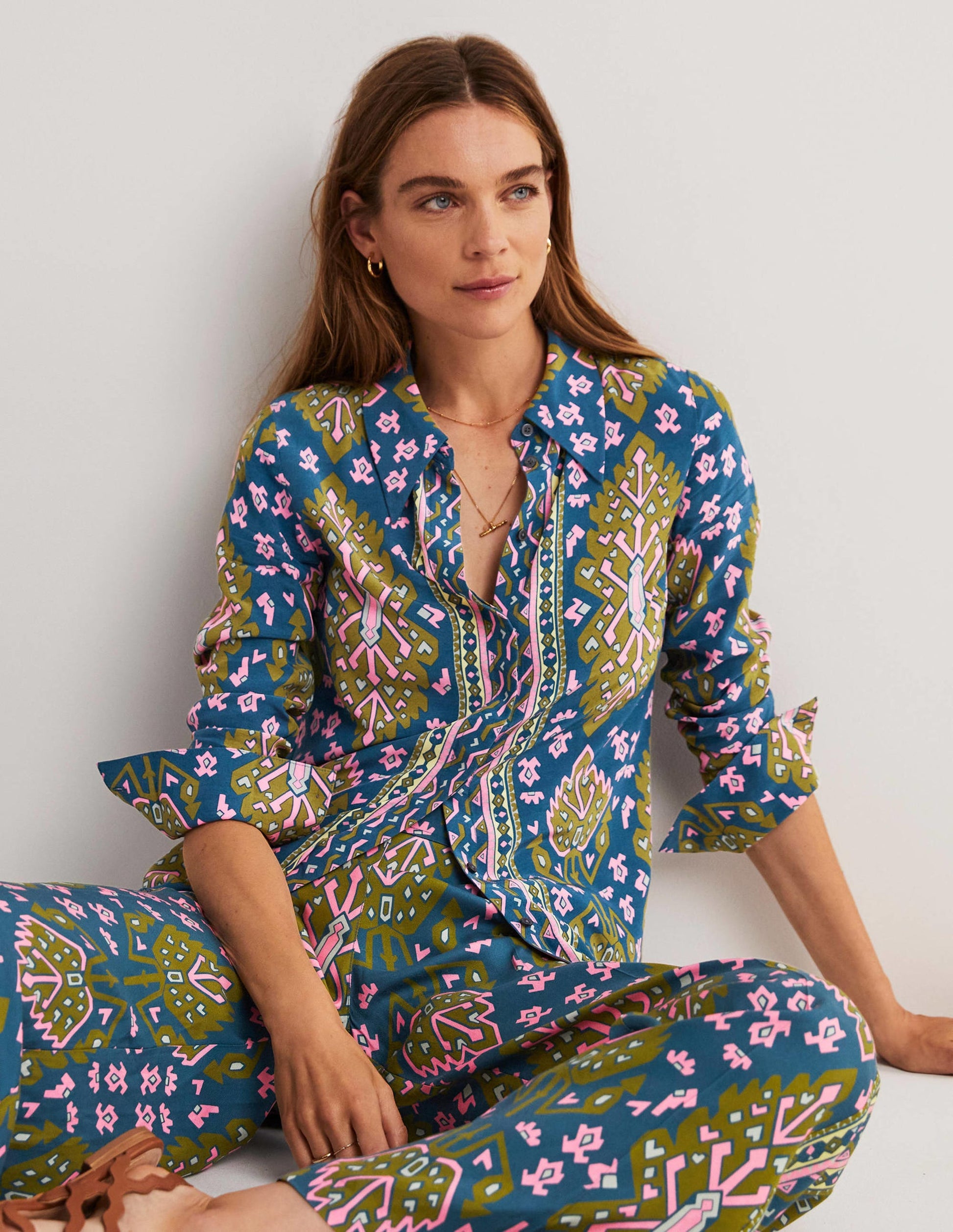 Chemise à imprimé placé-Baltique, motif aztèque géométrique-5