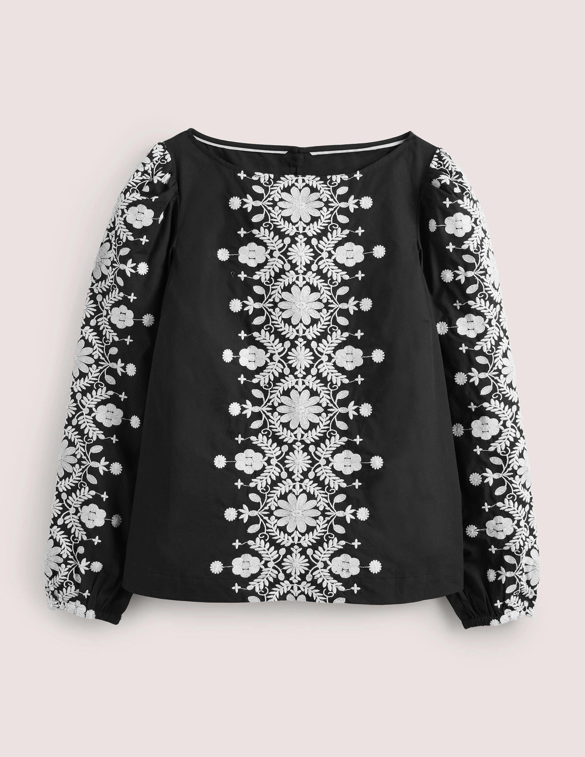 Embroidered Boat Neck Top-Black - Image 5