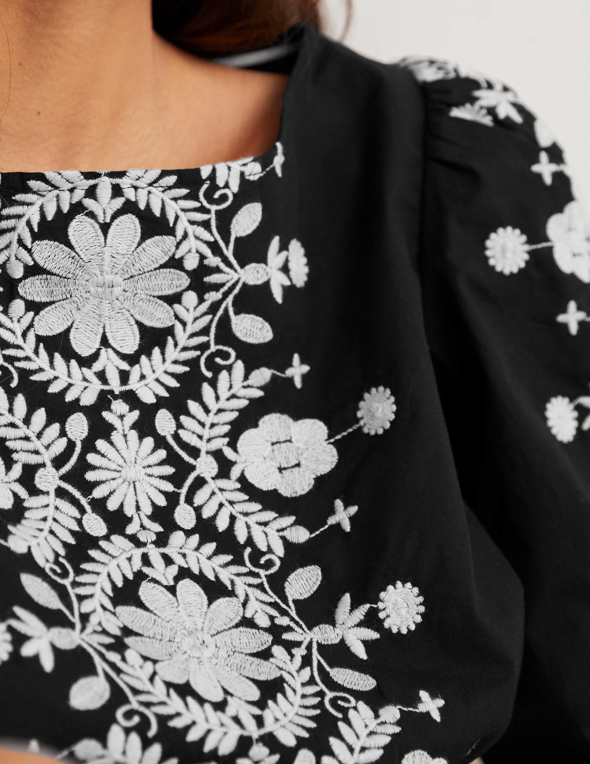Embroidered Boat Neck Top-Black - Image 2