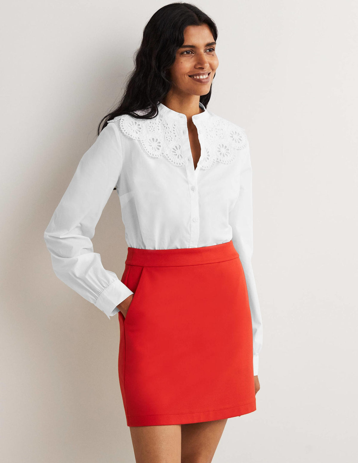 Broderie Collar Shirt-White - Image 1