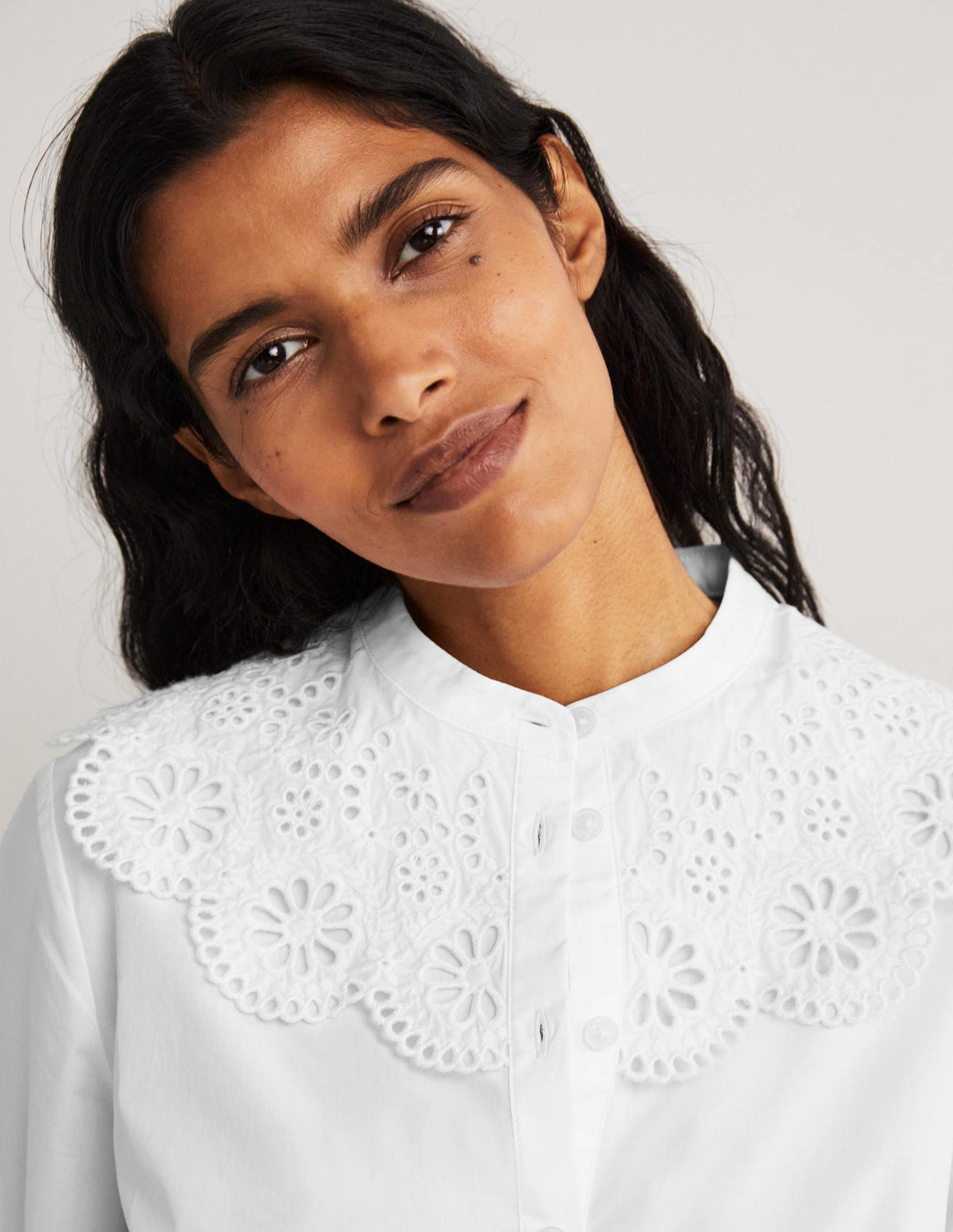 Broderie Collar Shirt-White - Image 2