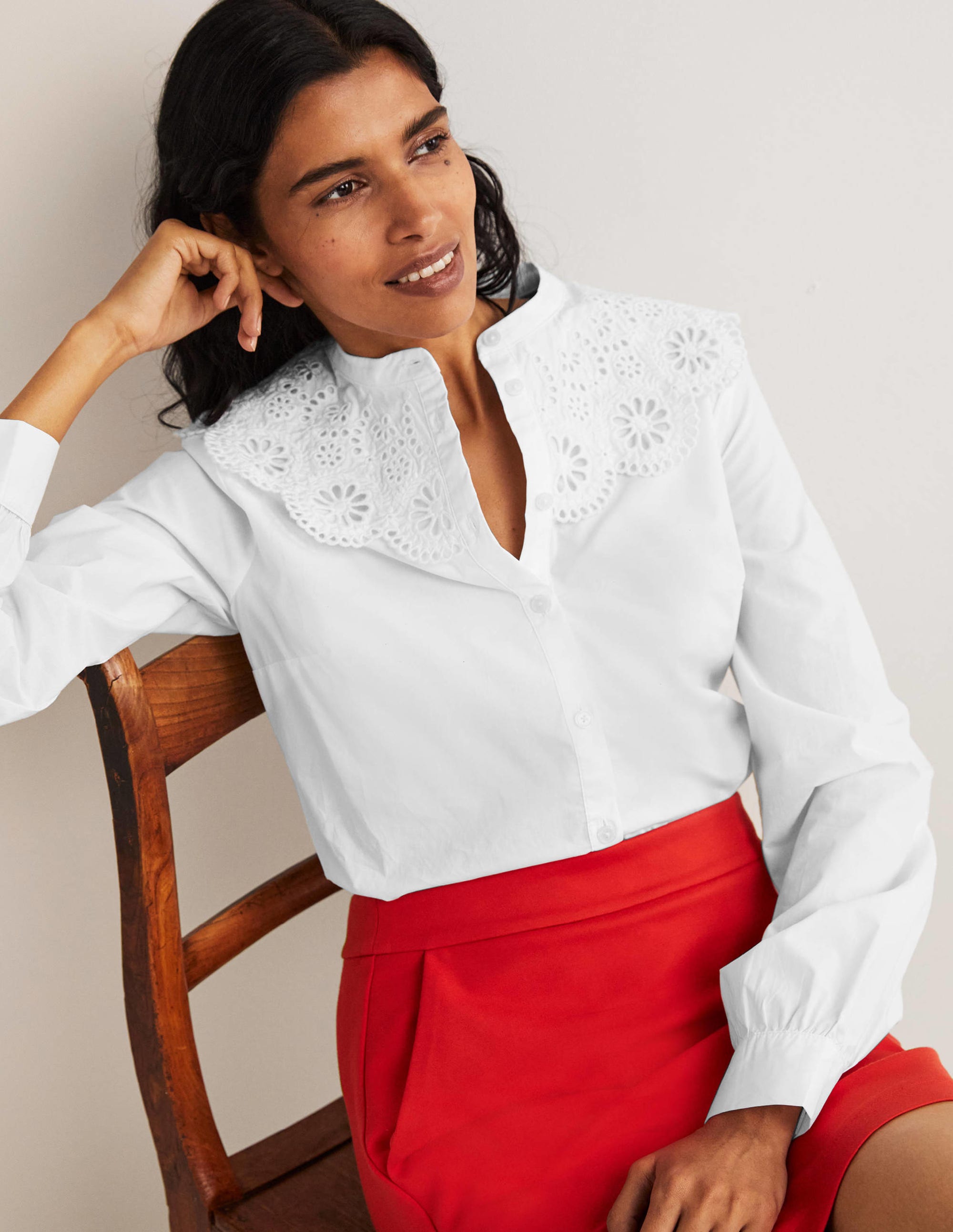 Broderie Collar Shirt-White - Image 4