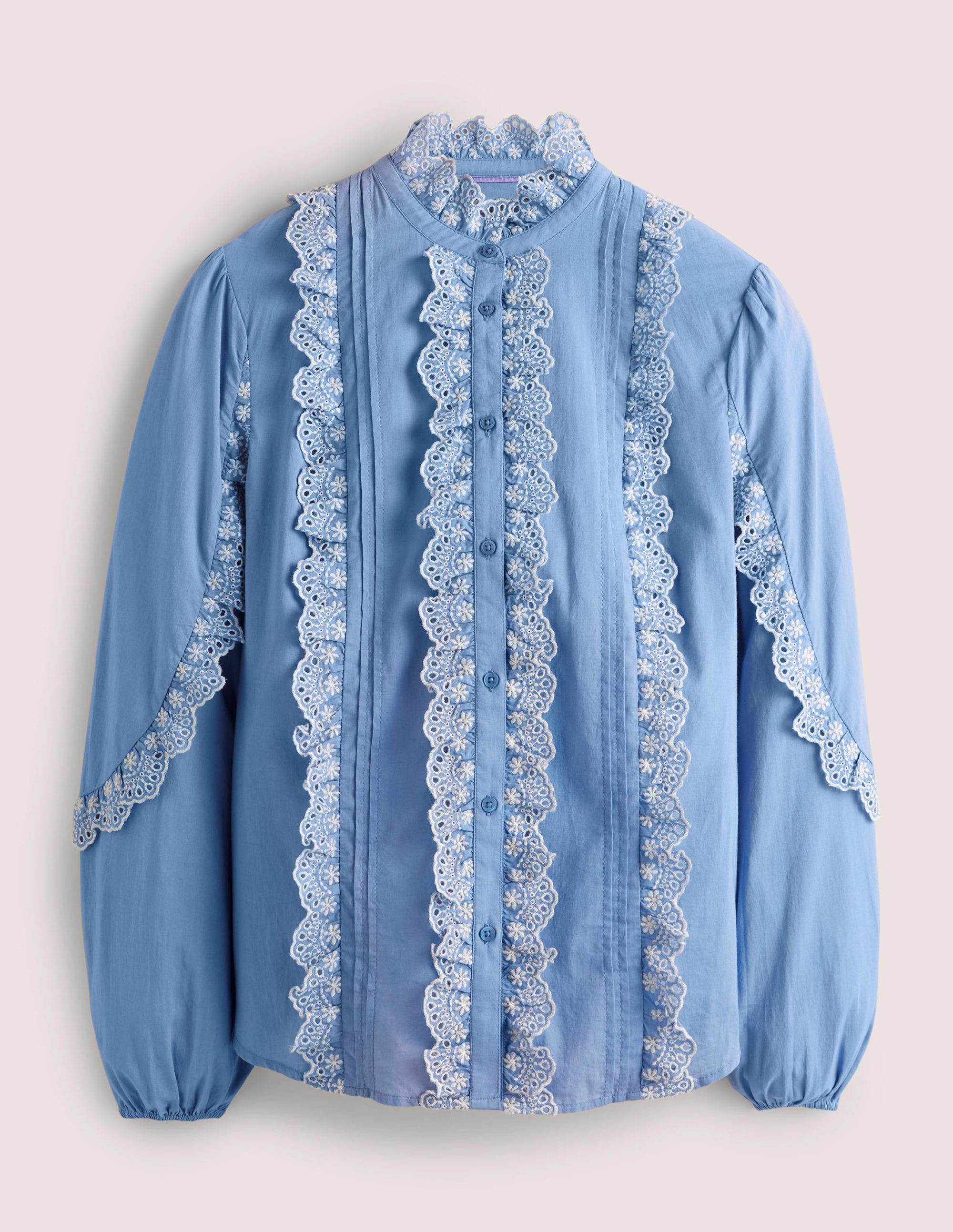 Bluse mit Lockstickerei und Rüschenärmeln-Rivierablau - Image 7
