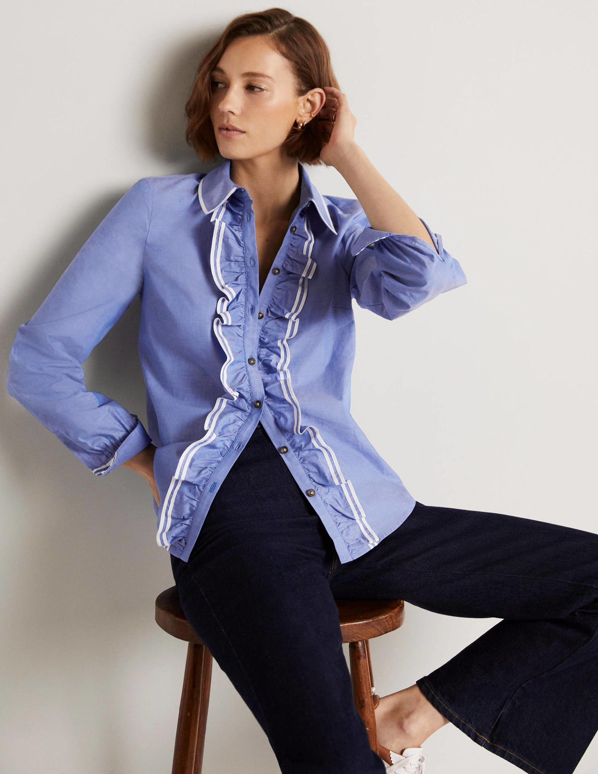 Ruffle Trim Collar Shirt-Chambray - Image 11