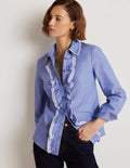 Ruffle Trim Collar Shirt-Chambray