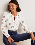 Bluse mit Häkelborte-Naturweiß, Wildes Stiefmütterchen